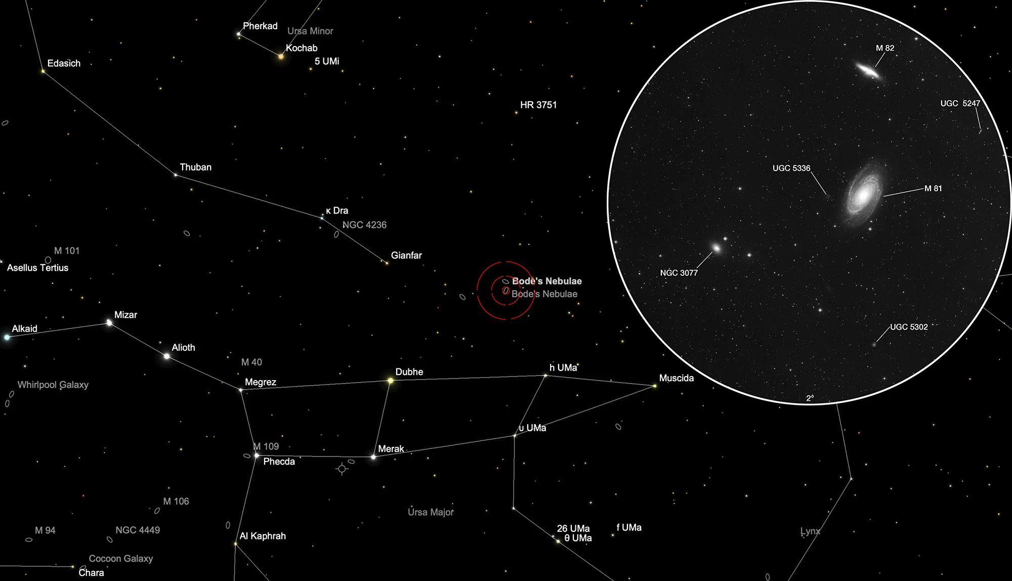 Chart M 81, M 82, NGC 3077