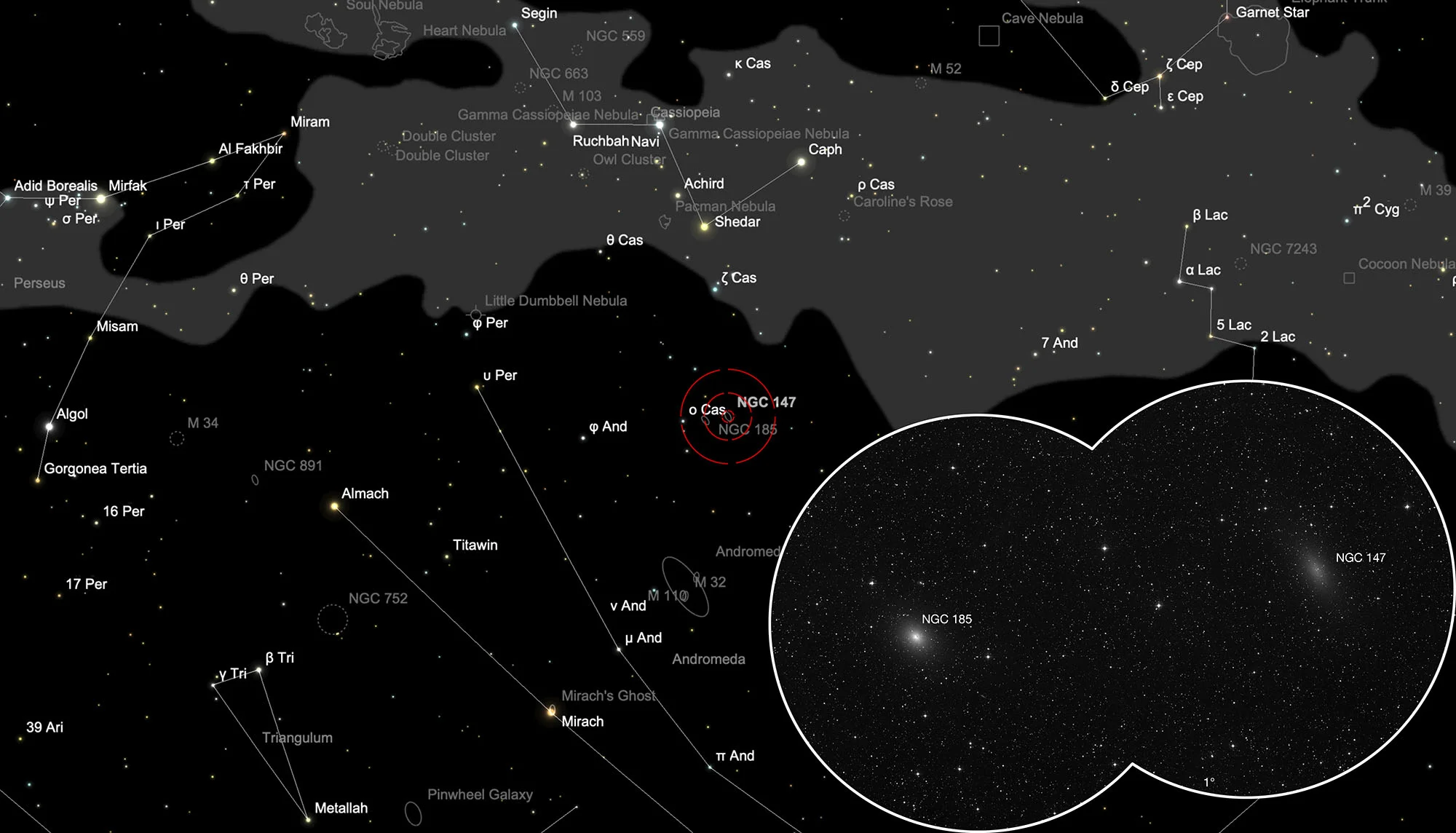 Chart NGC 147, NGC 185