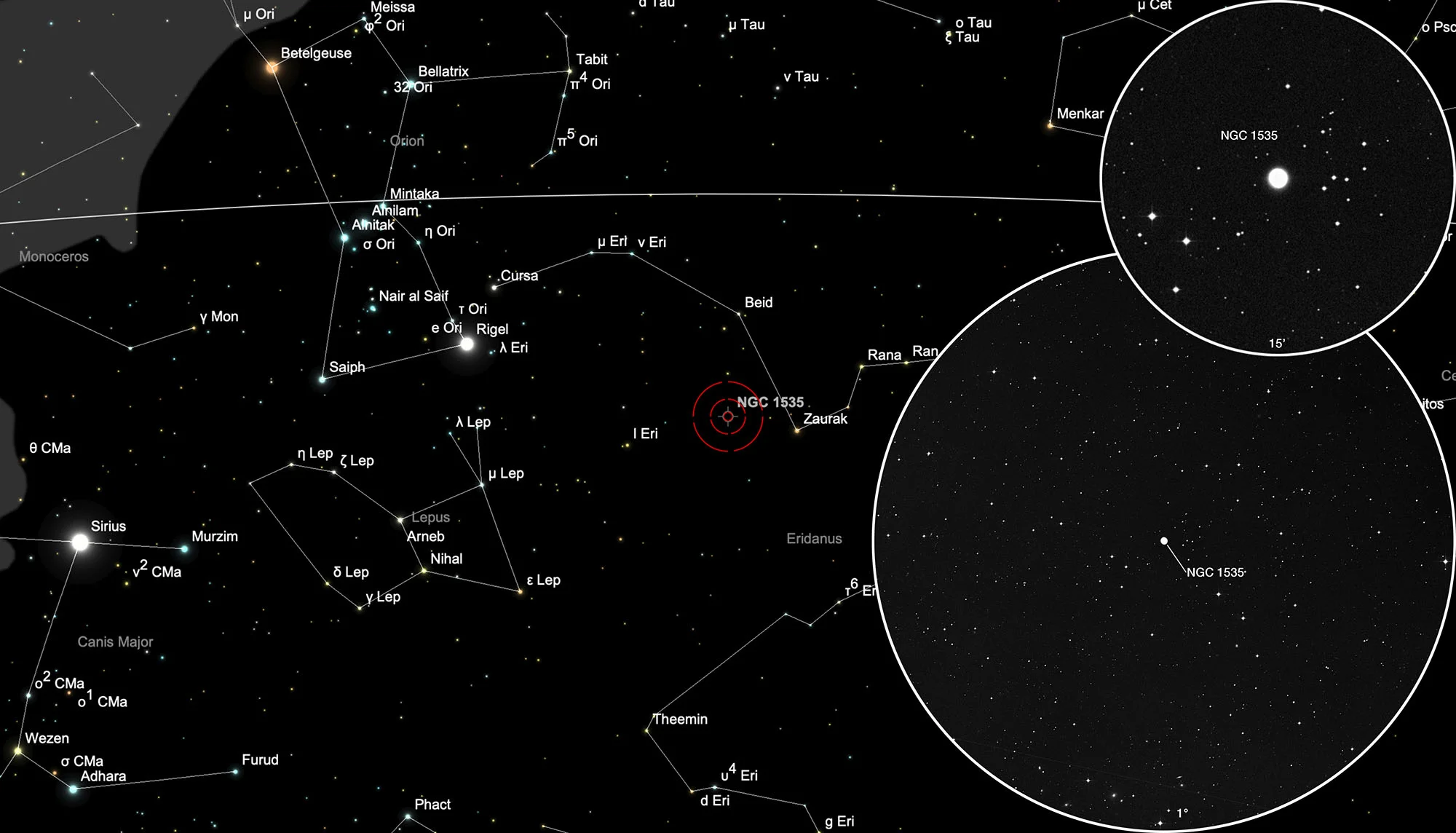 Karte NGC 1535