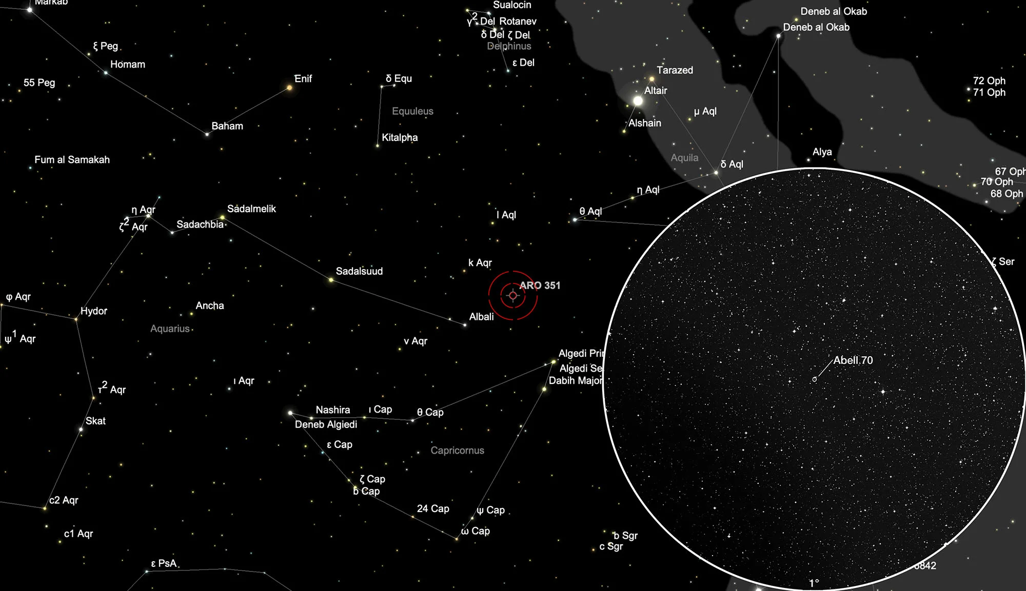 Karte Abell 70 mit Galaxie PMN J2033-0656