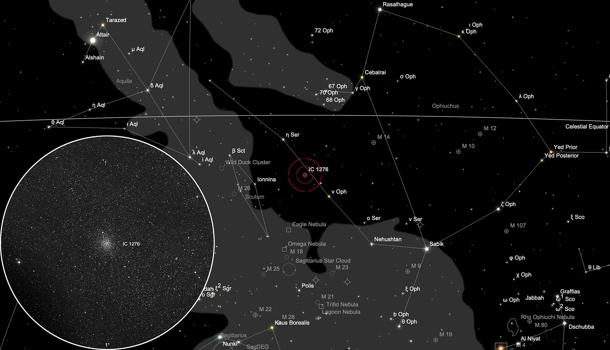 Auffindkarte Kugelsternhaufen Palomar 7 (IC 1276)