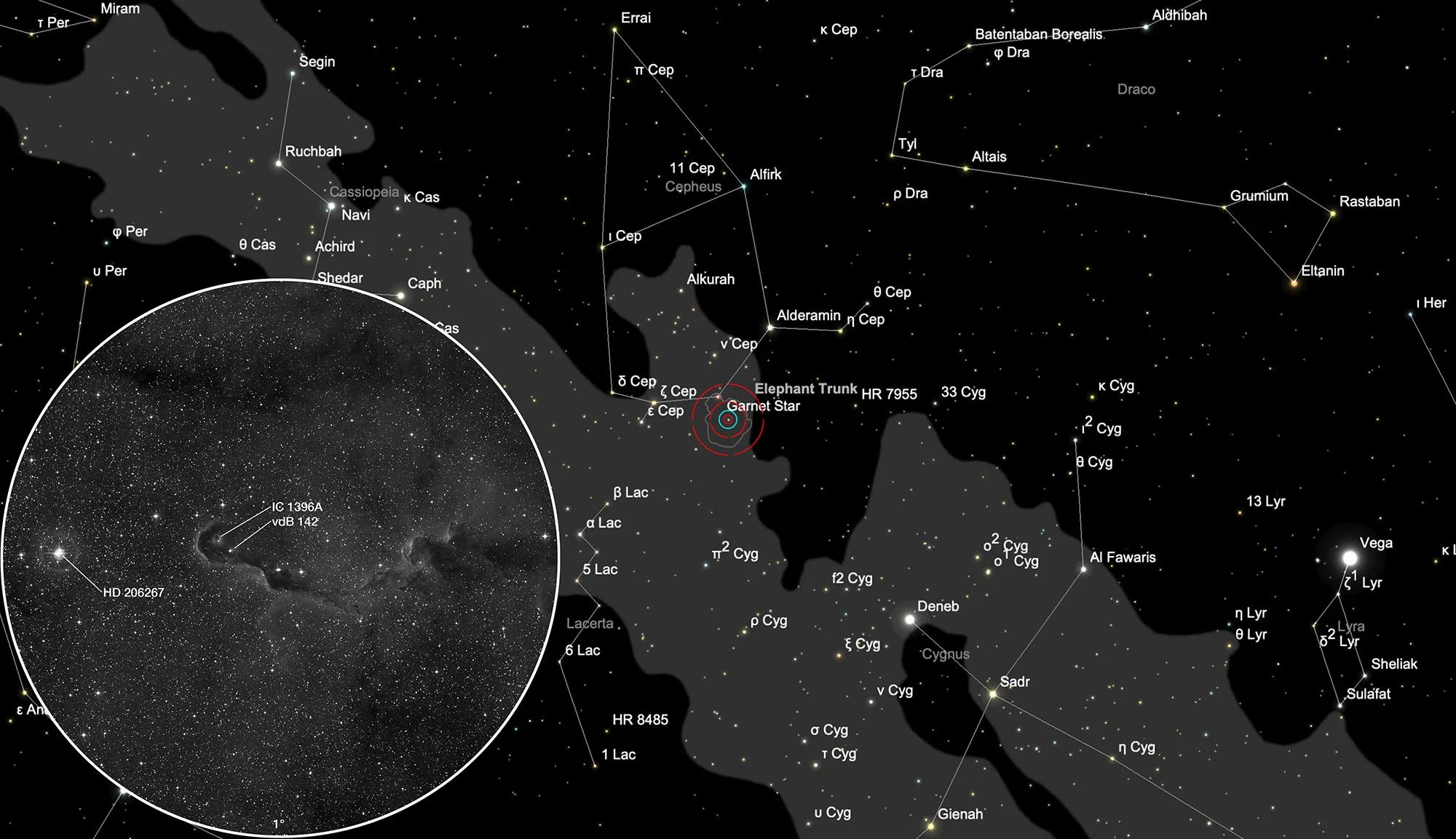 Finder Chart Elephant Trunk Nebula (IC 1396)