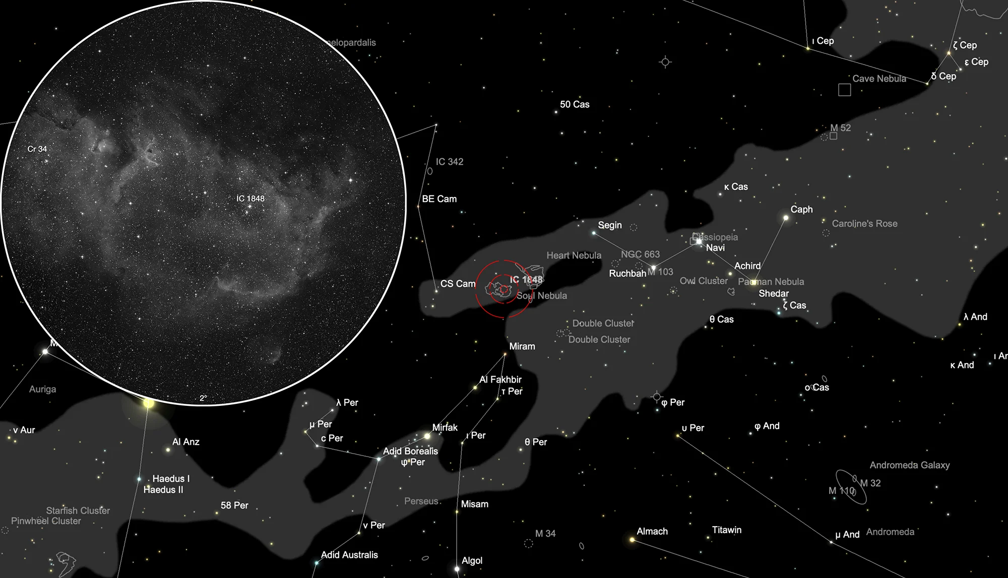 Finder Chart Soul Nebula (IC 1848)