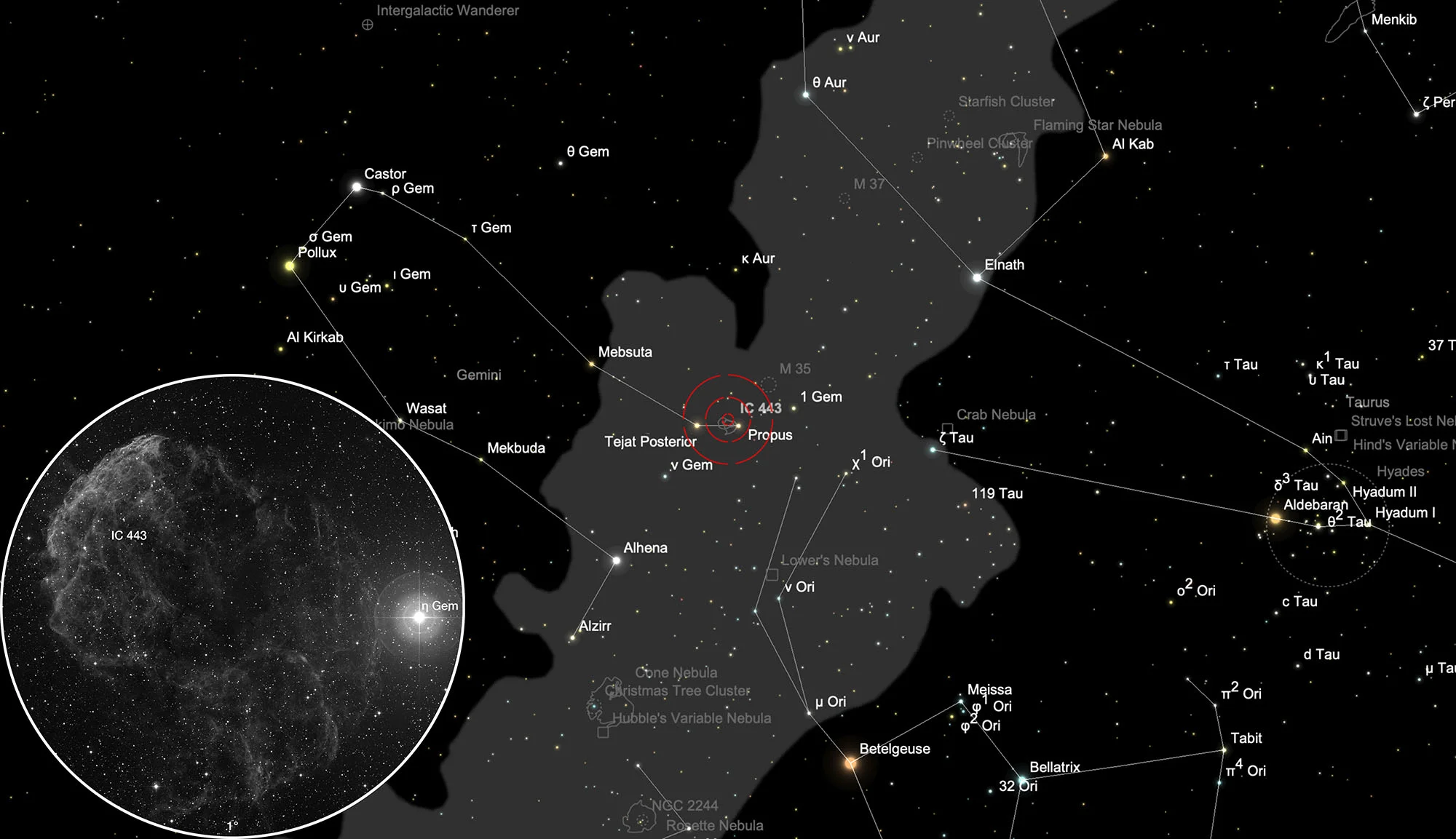 Finder Chart Jellyfish Nebula (IC 443)
