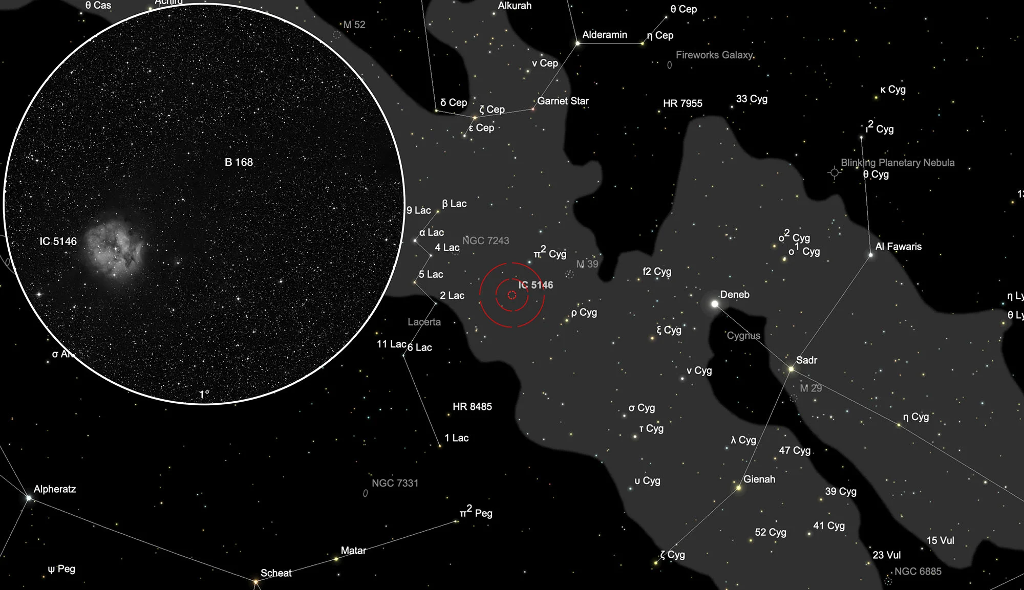 Auffindkarte Kokon-Nebel (IC 5146)