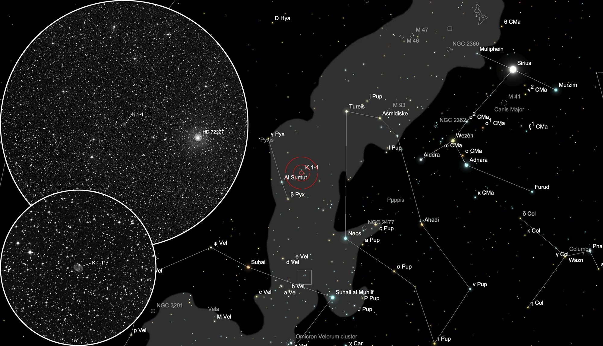 Finder Chart Planetary Nebula Kohoutek 1-1 (Abell 27)
