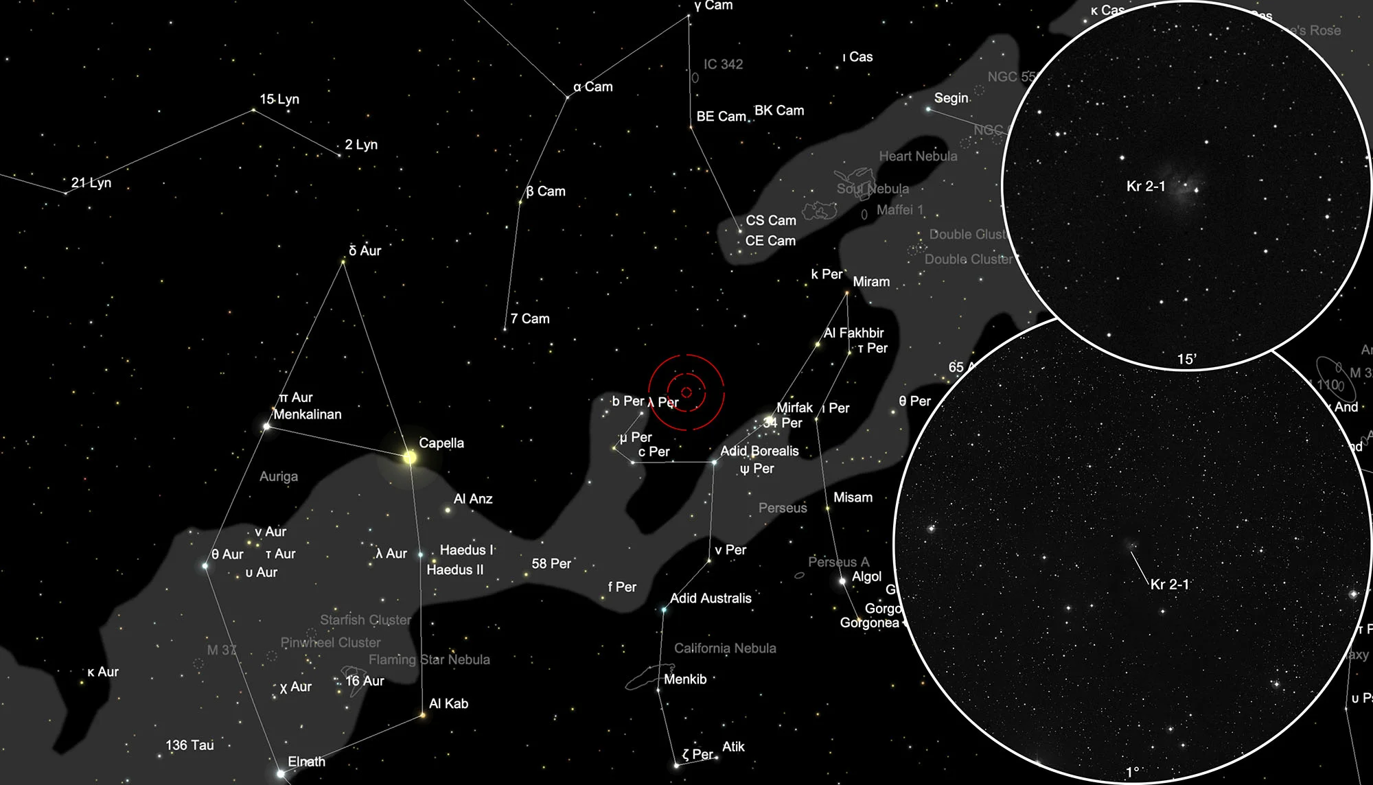 Chart Reflection Nebula Kr 2-1