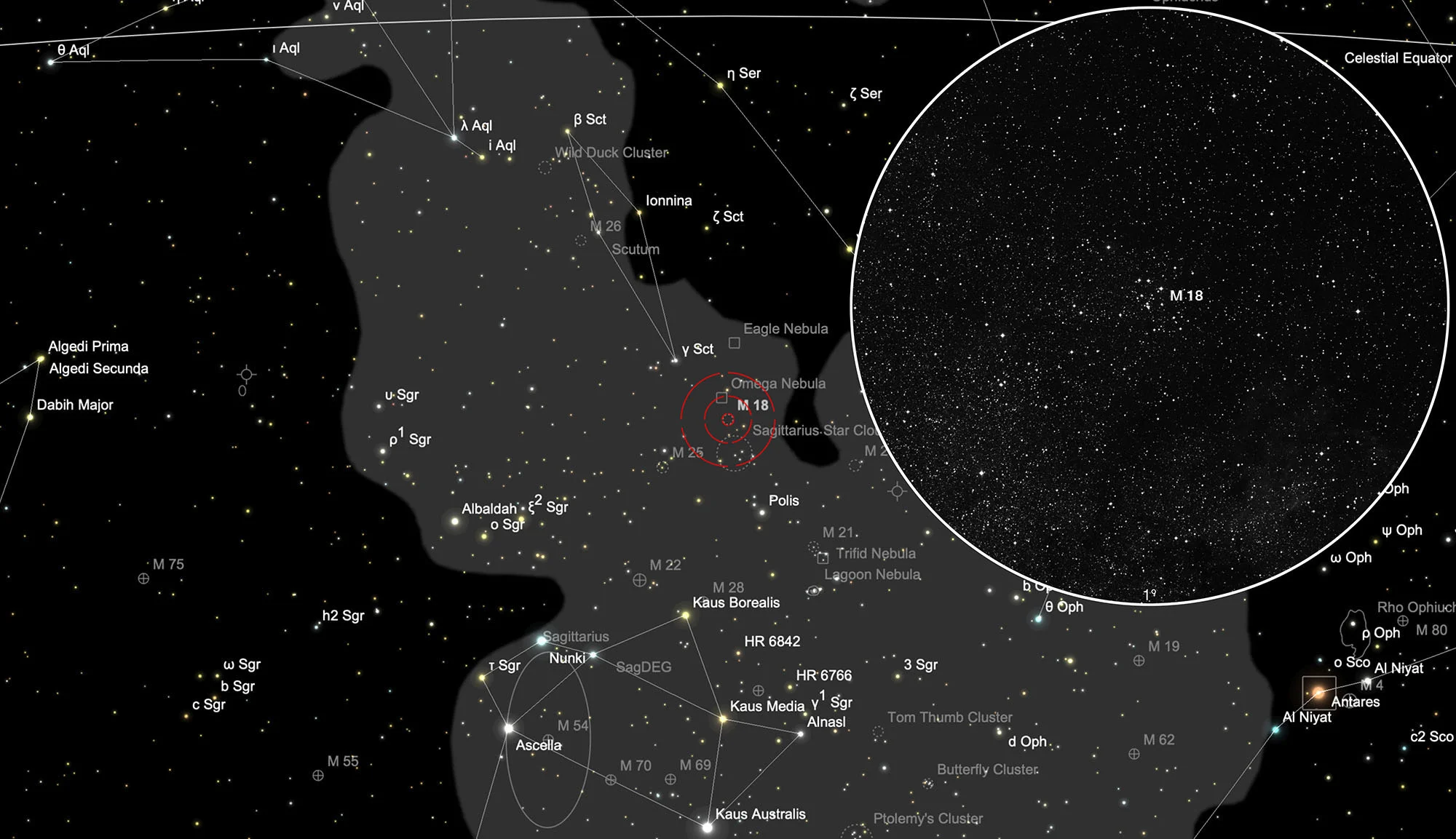 Auffindkarte Offener Sternhaufen Messier 18