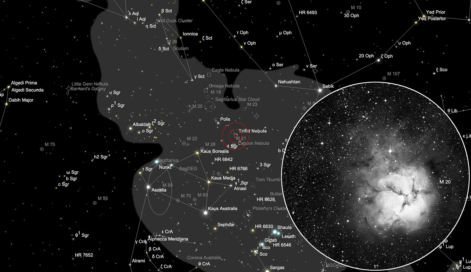 Karte Trifidnebel (Messier 20)