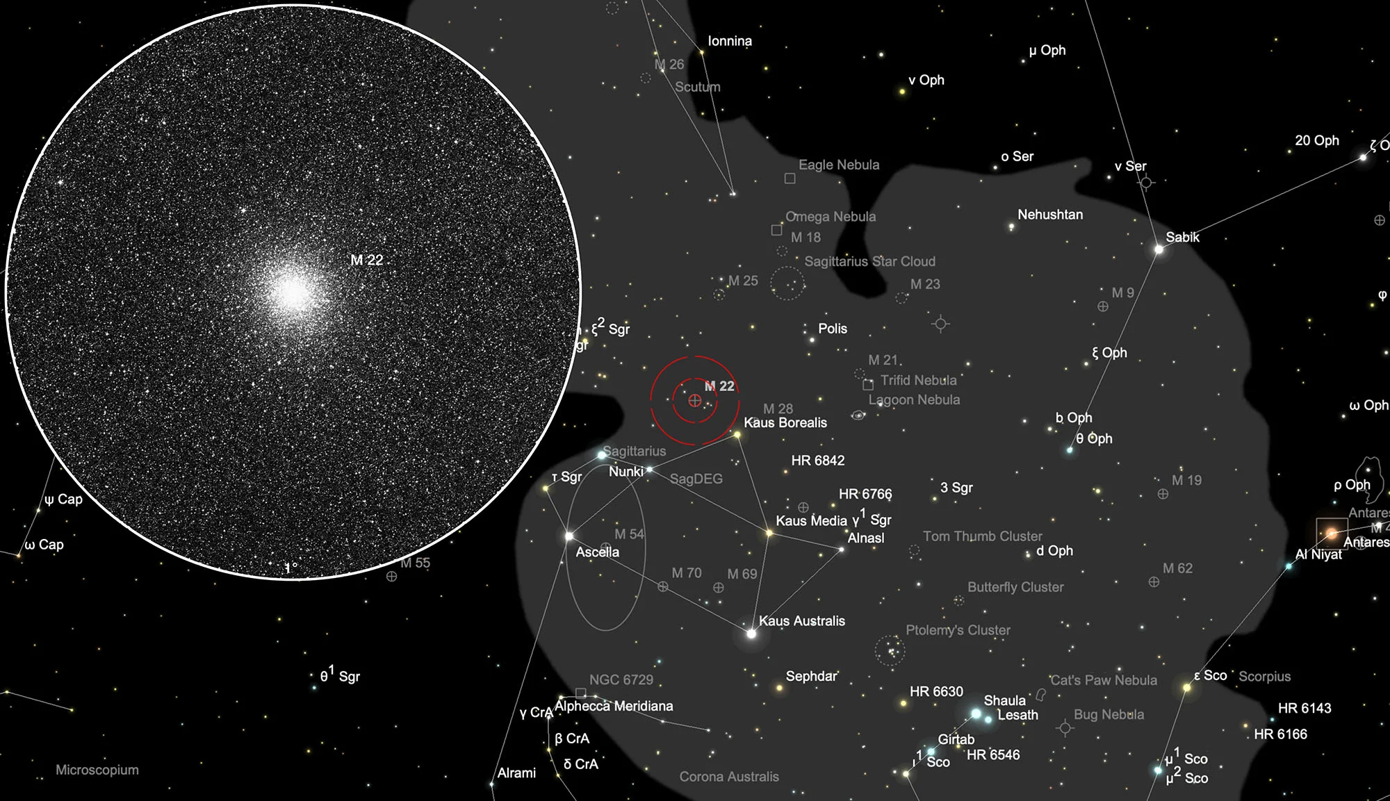 Finder Chart Globular Cluster Messier 22