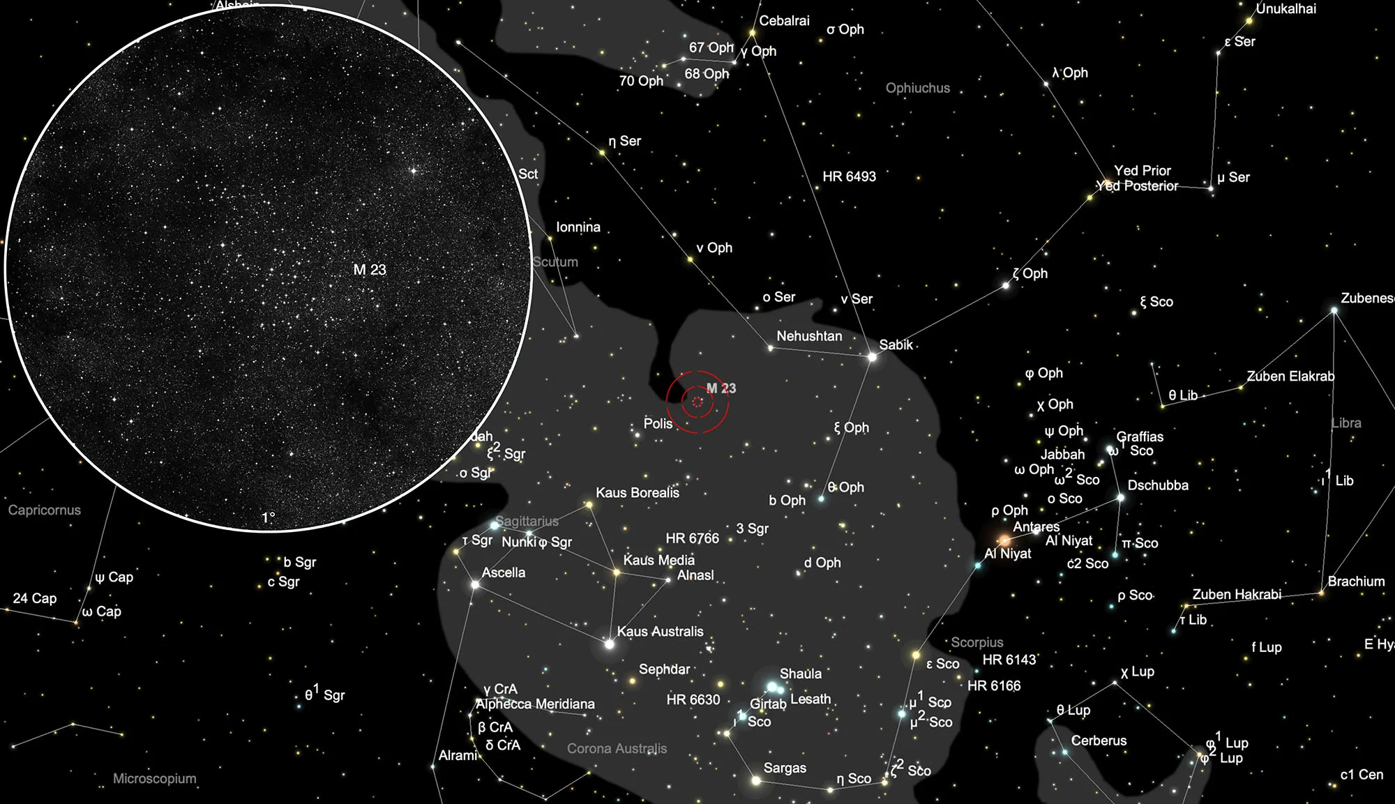 Karte Offener Sternhaufen Messier 23