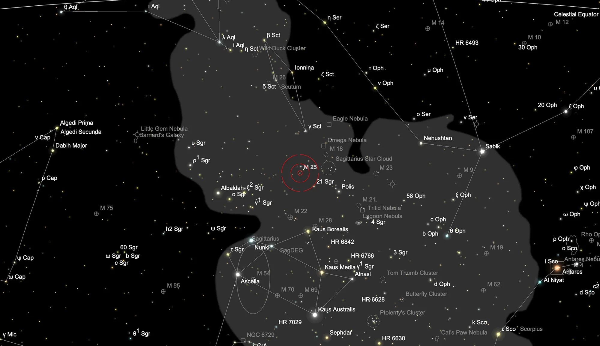 Finder Chart Open Cluster Messier 25