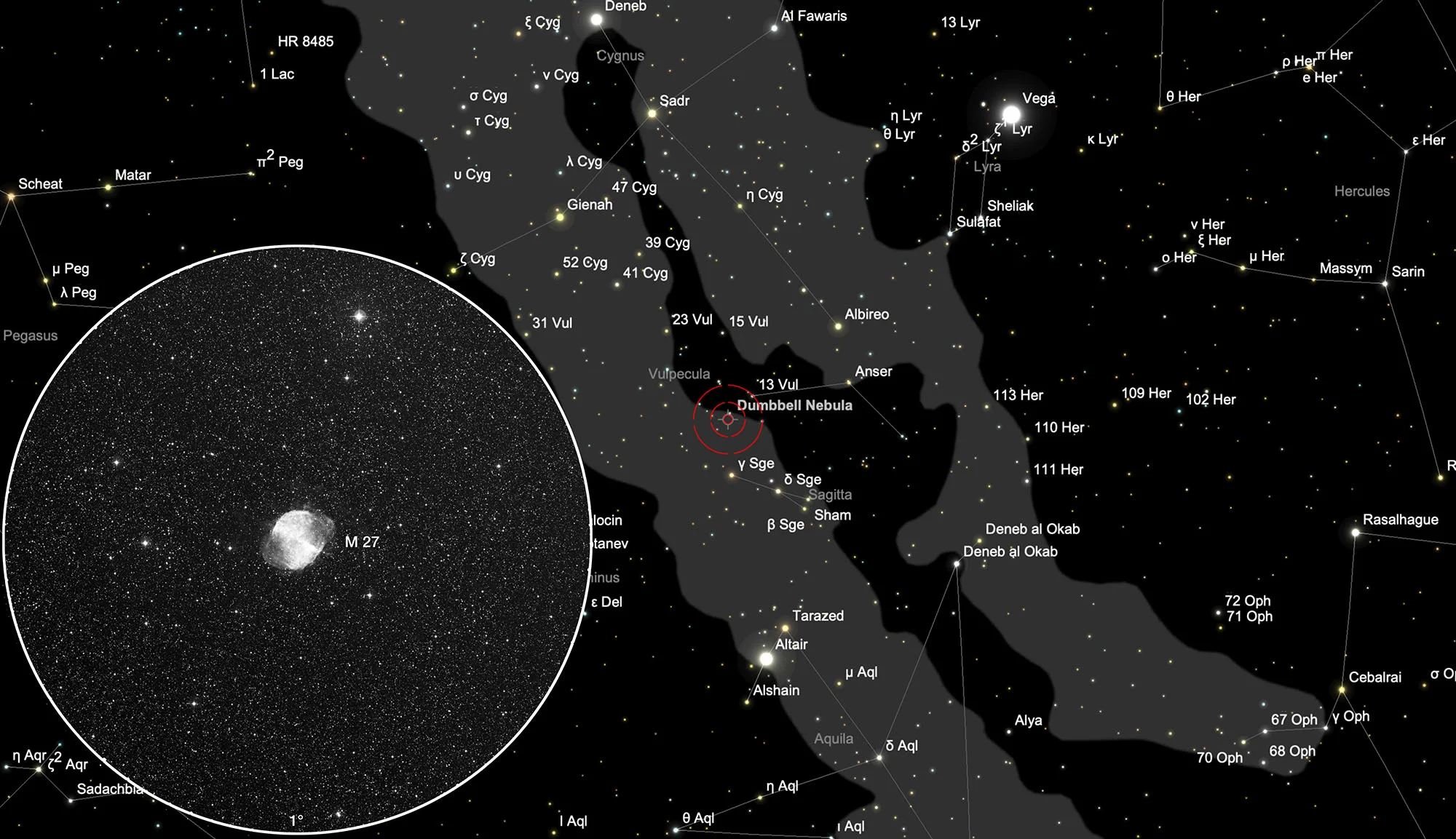 Auffindkarte Hantelnebel (Messier 27)