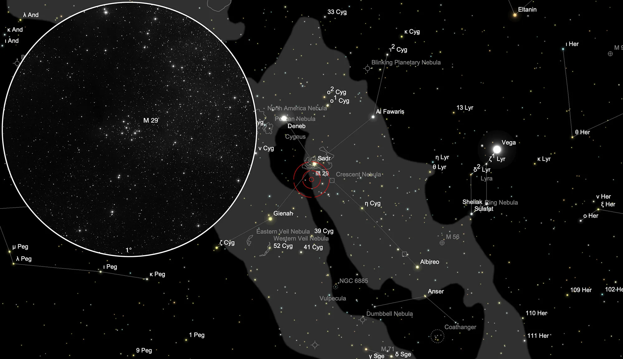 Auffindkarte Offener Sternhaufen Messier 29