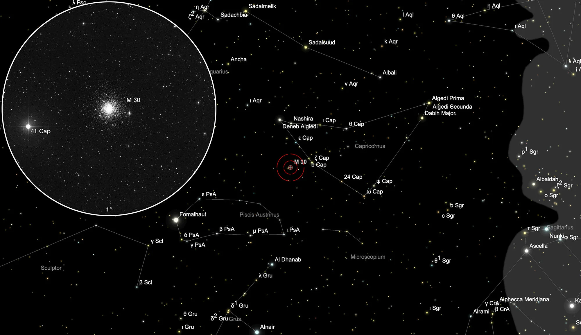 Auffindkarte Kugelsternhaufen Messier 30