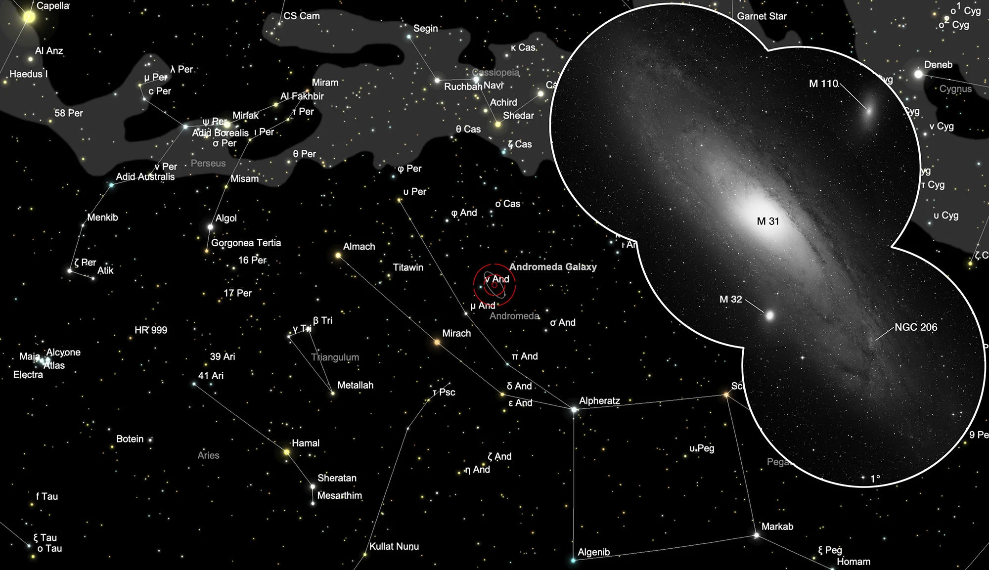 Auffindkarte Andromeda-Galaxie (Messier 31)