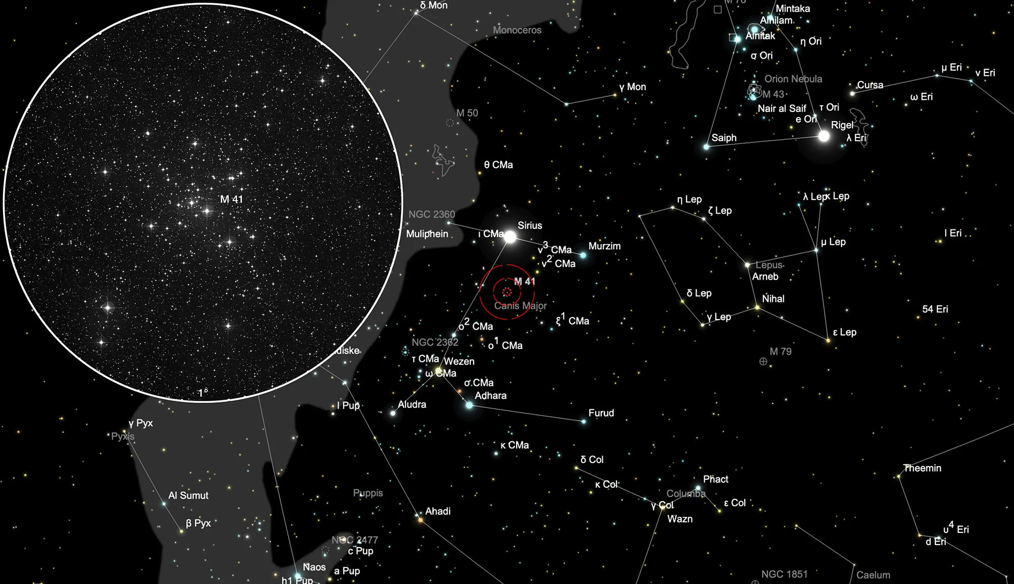Auffindkarte Offener Sternhaufen Messier 41