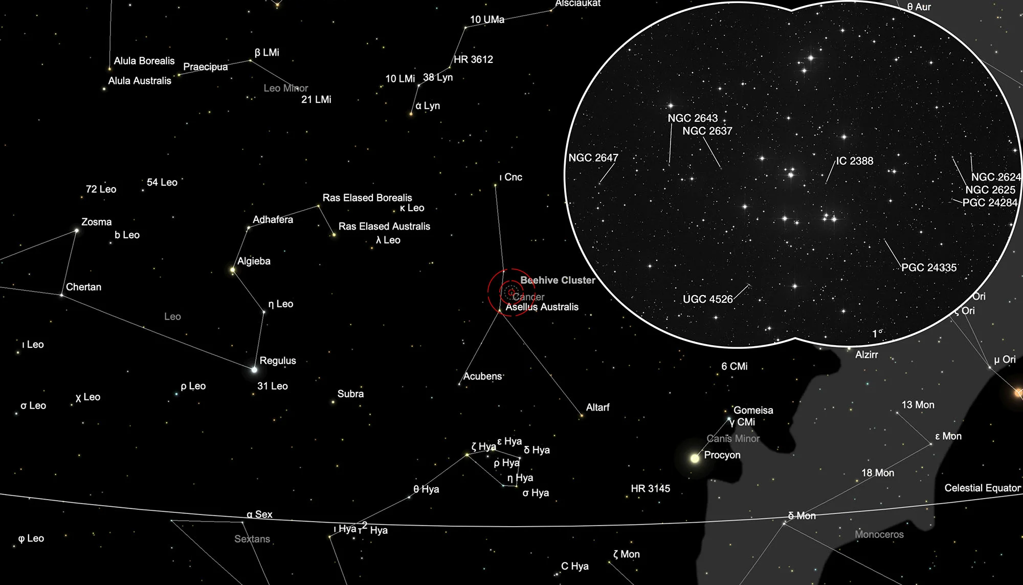 Auffindkarte Praesepe, Krippe (Messier 44)