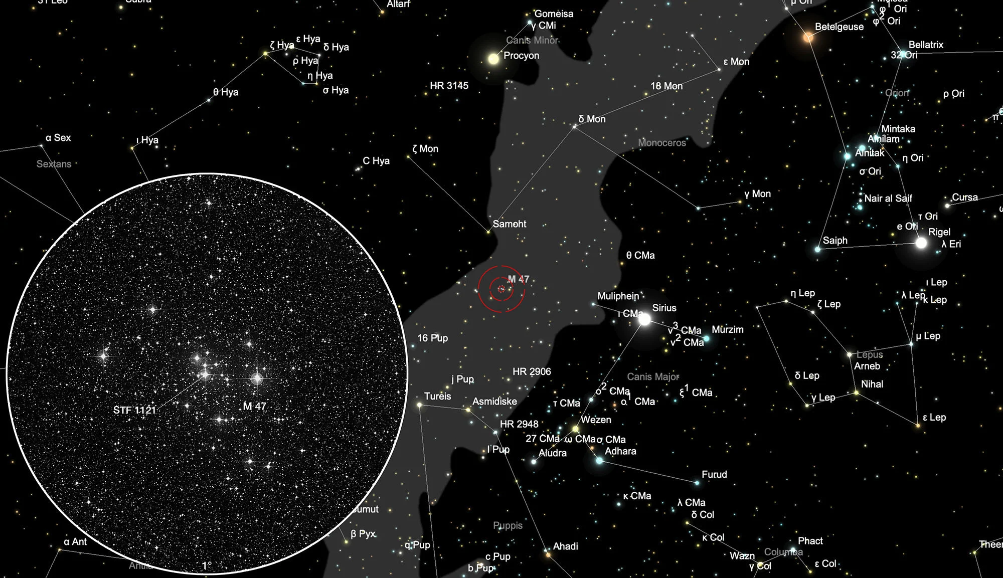 Auffindkarte Offener Sternhaufen Messier 47
