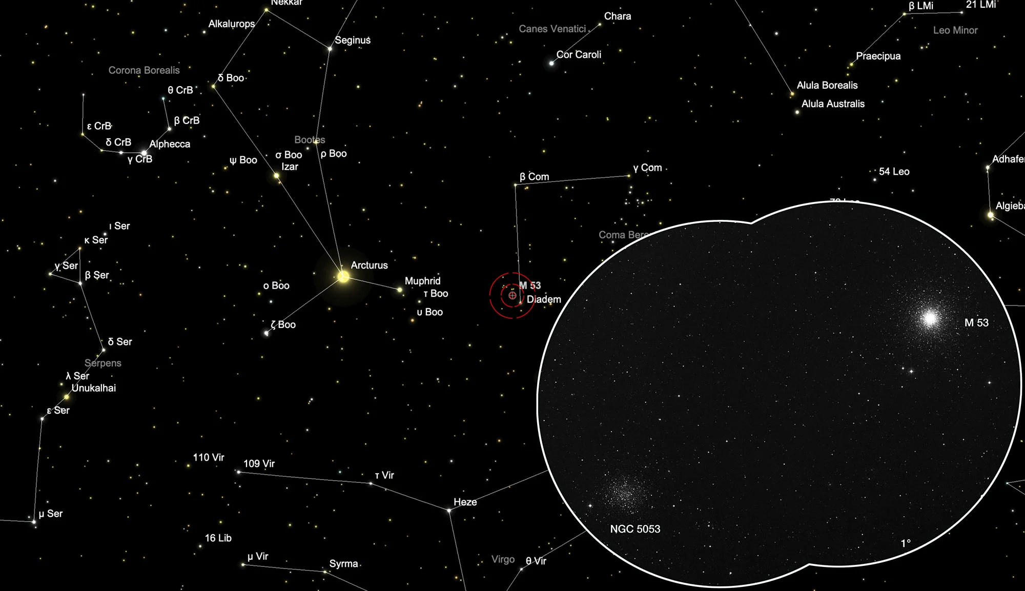 Karte Kugelsternhaufen Messier 53