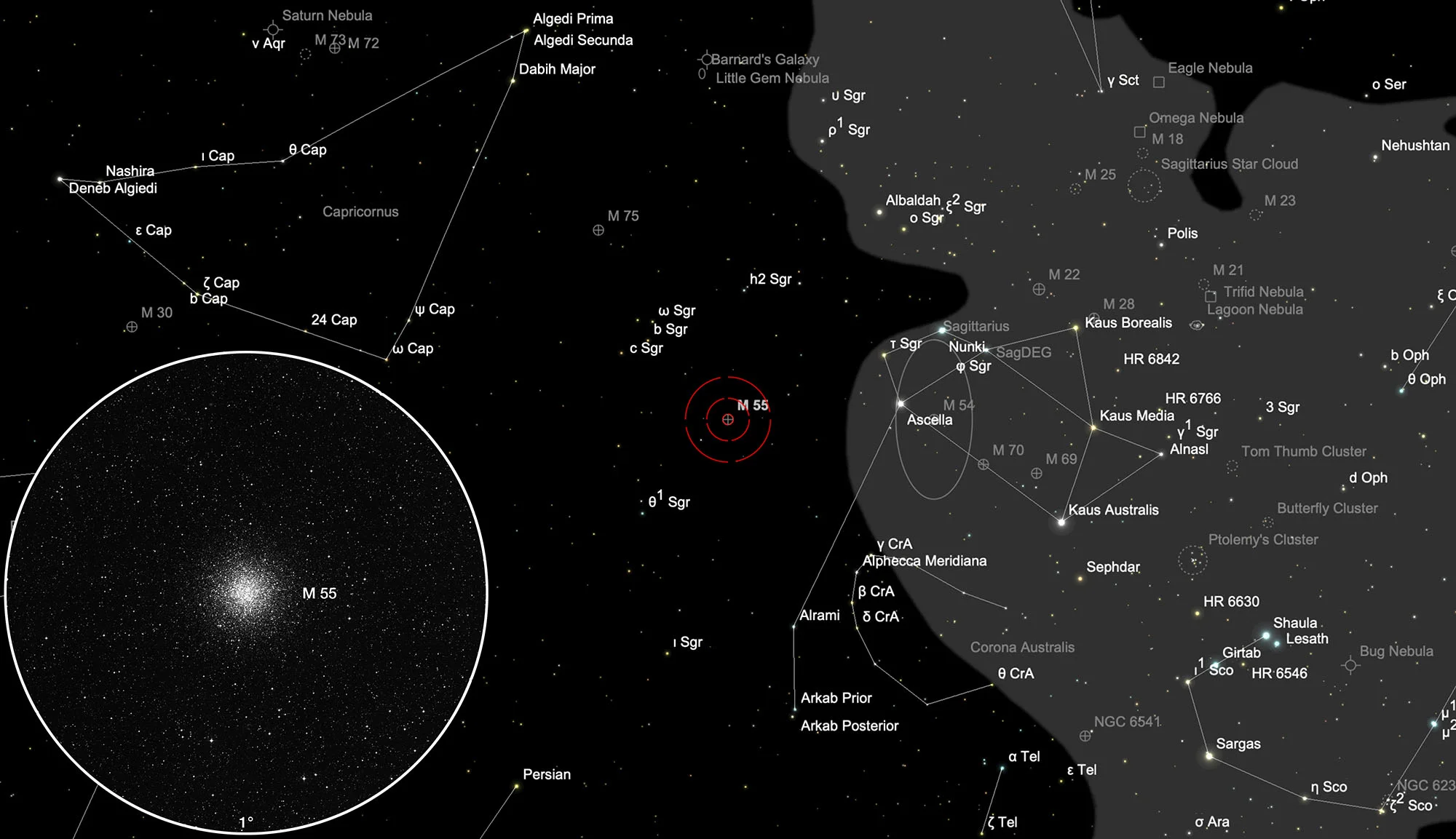 Karte Kugelsternhaufen Messier 55