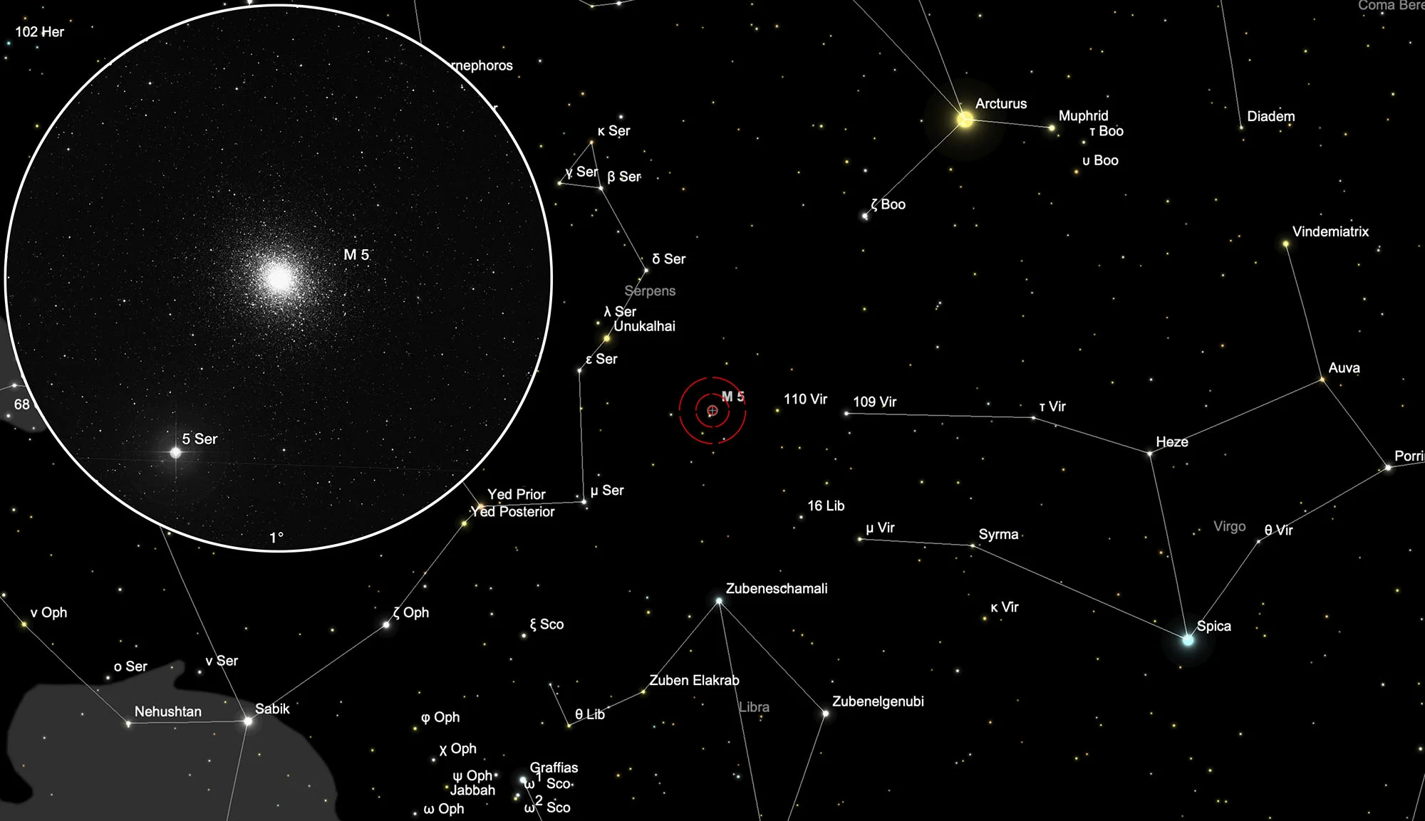 Karte Kugelsternhaufen Messier 5