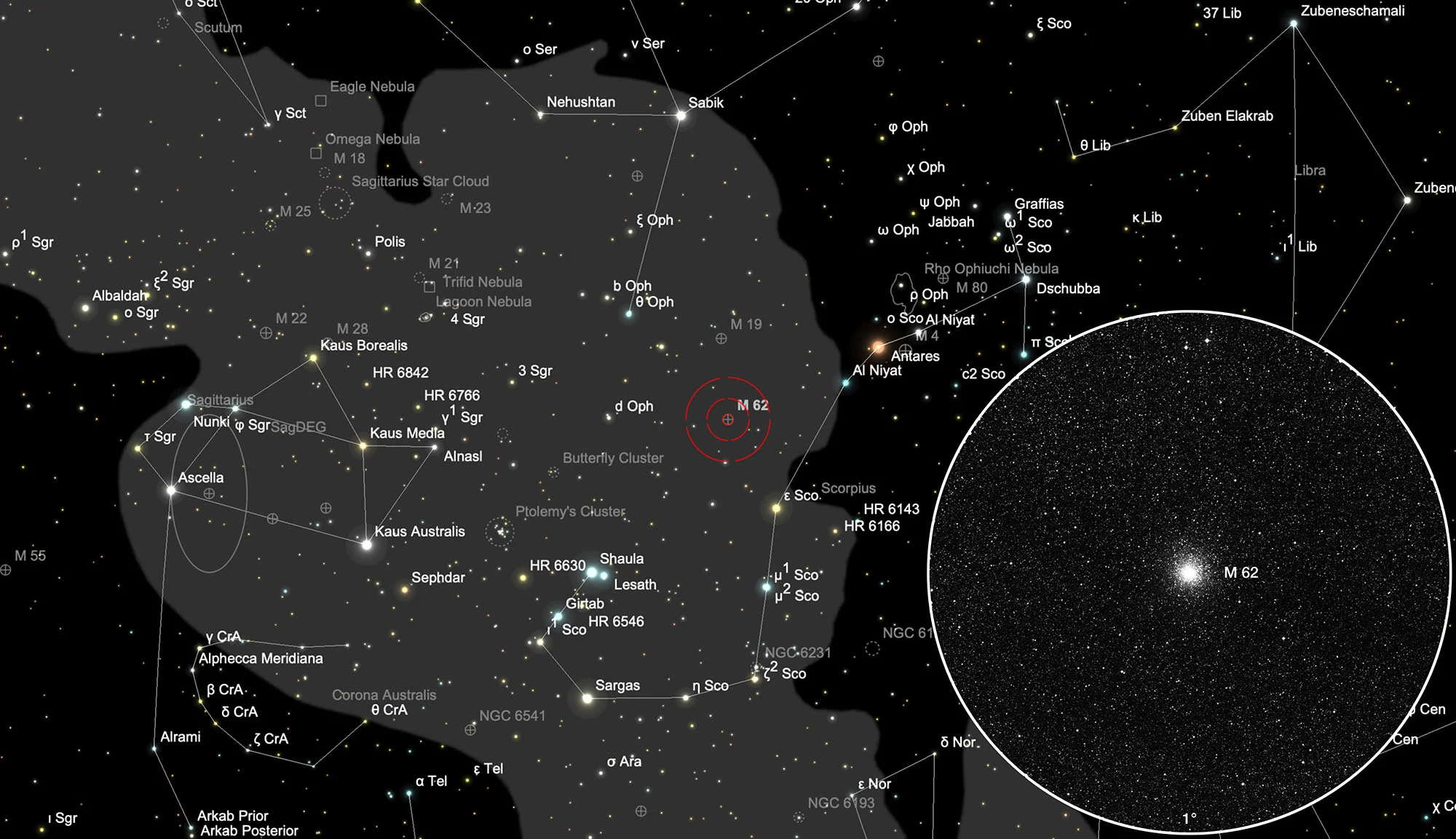 Finder Chart Globular Cluster Messier 62