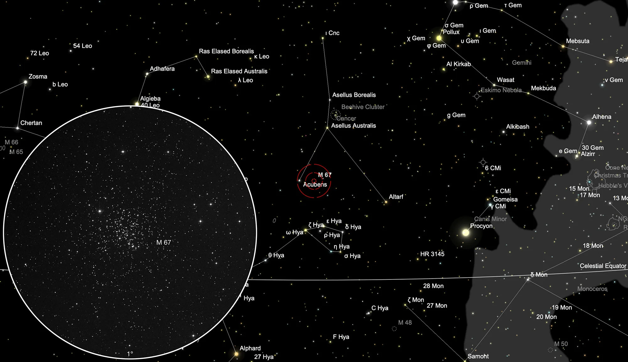 Auffindkarte Offener Sternhaufen Messier 67