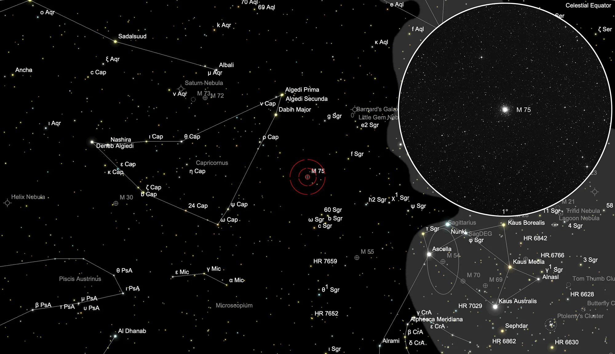 Karte Kugelsternhaufen Messier 75