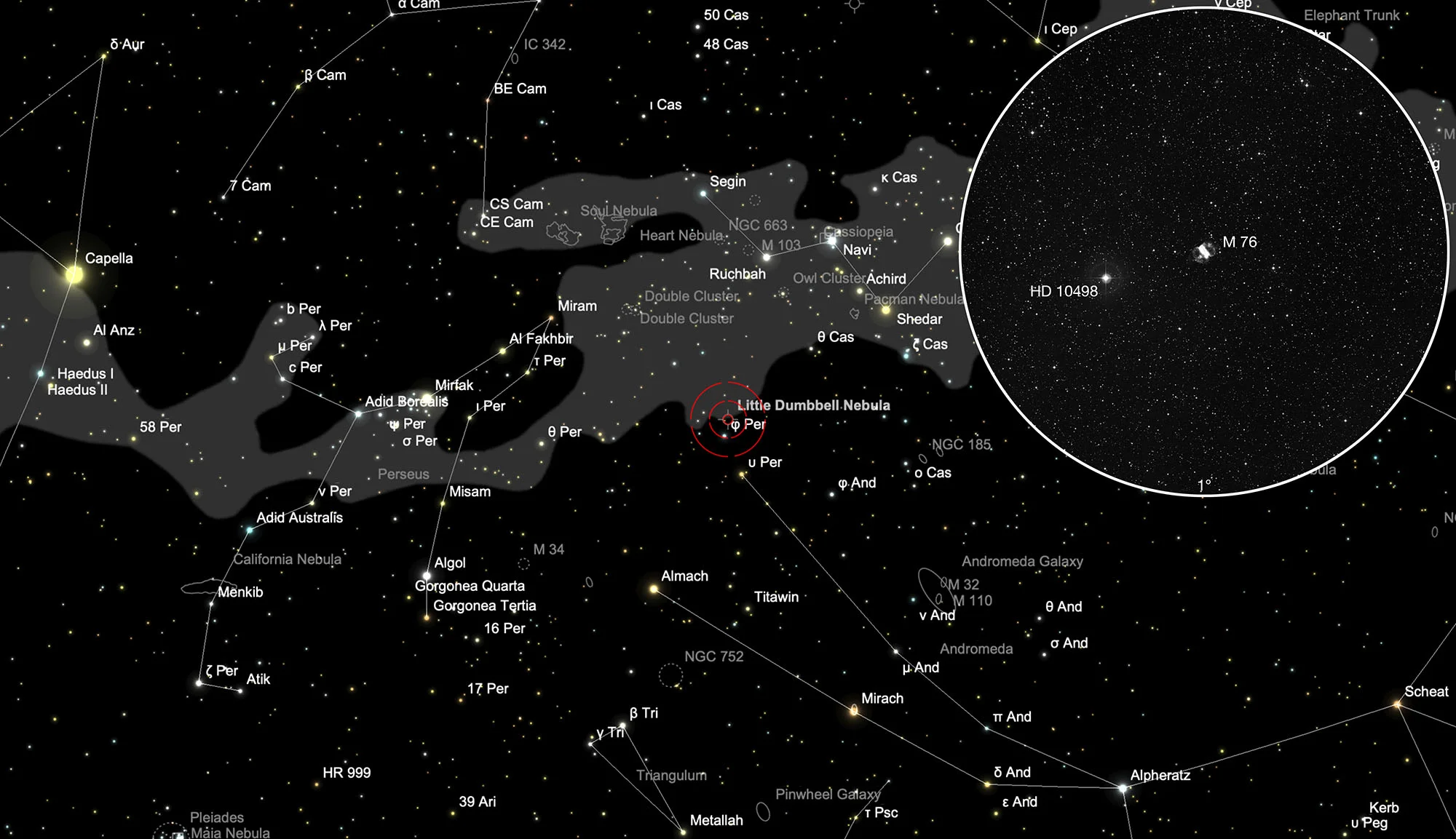 Chart Little Dumbbell Nebula (Messier 76)