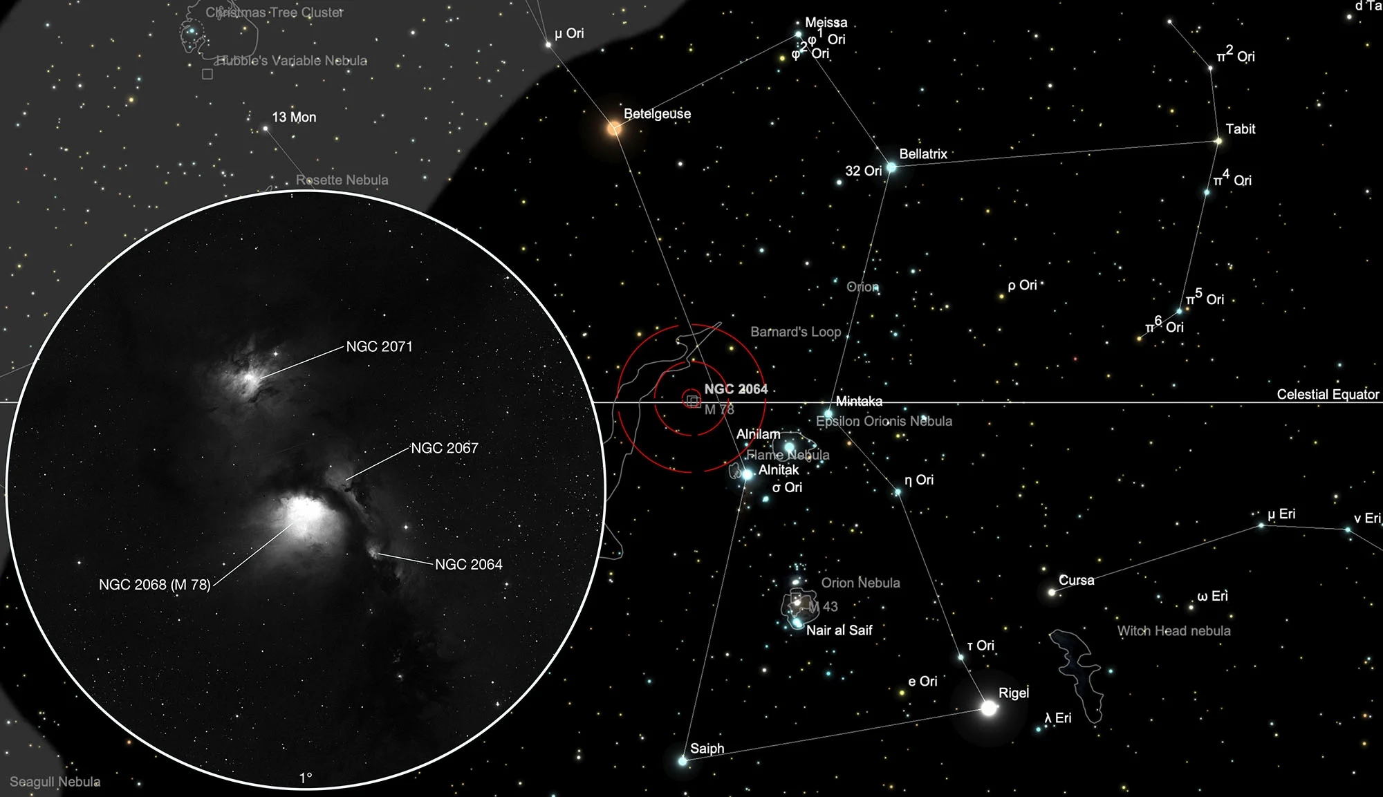 Auffindkarte Messier 78 mit Nebelkomplex