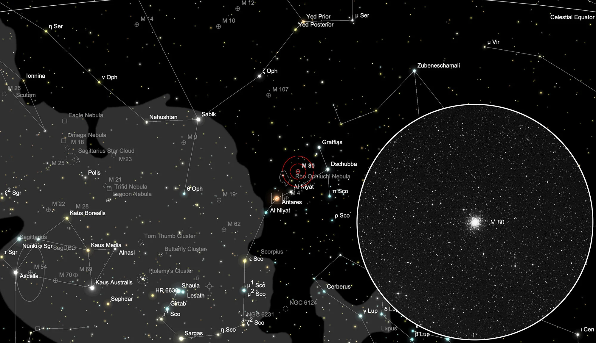 Karte Kugelsternhaufen Messier 80