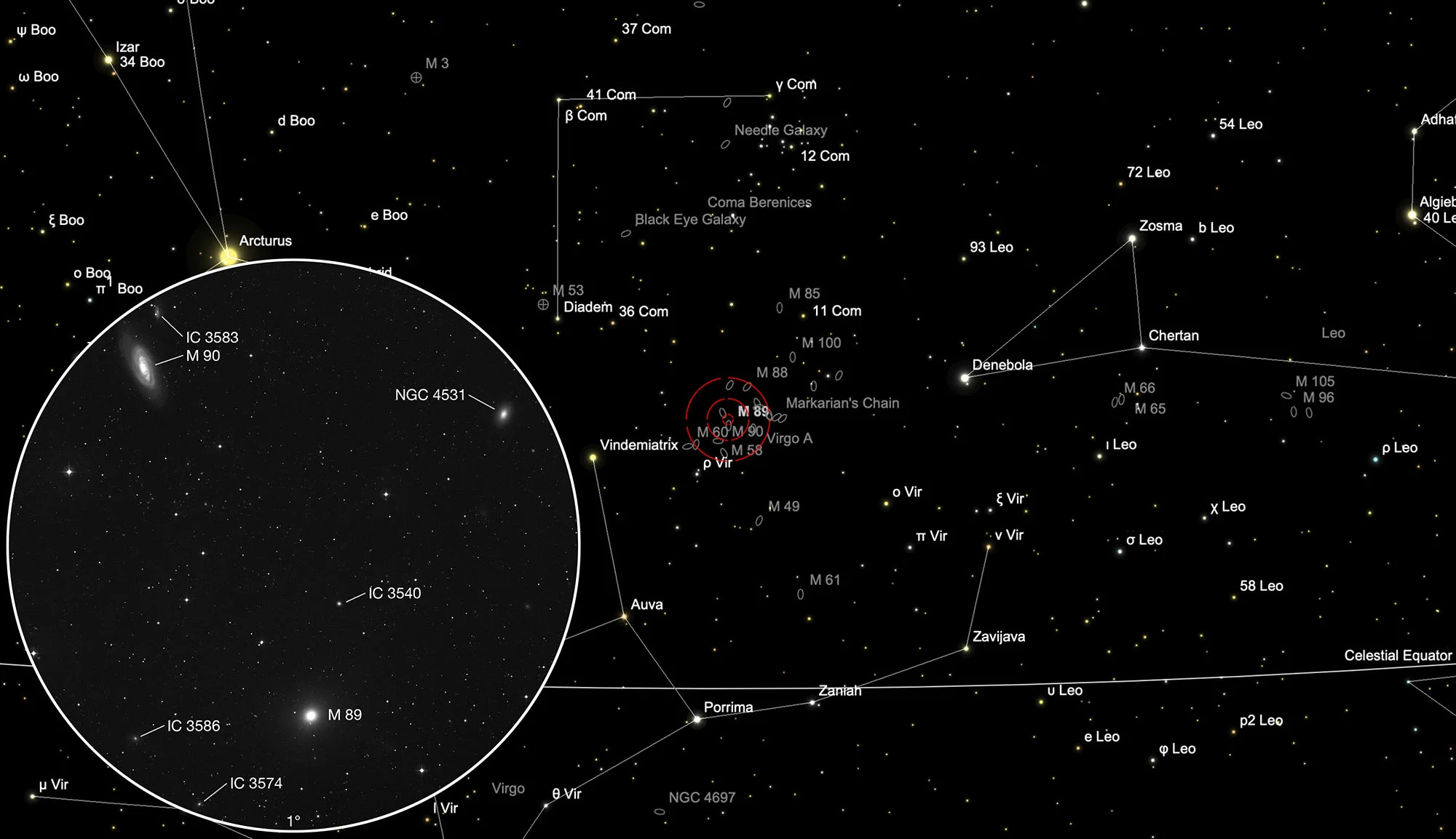 Karte Galaxien Messier 89 & Messier 90