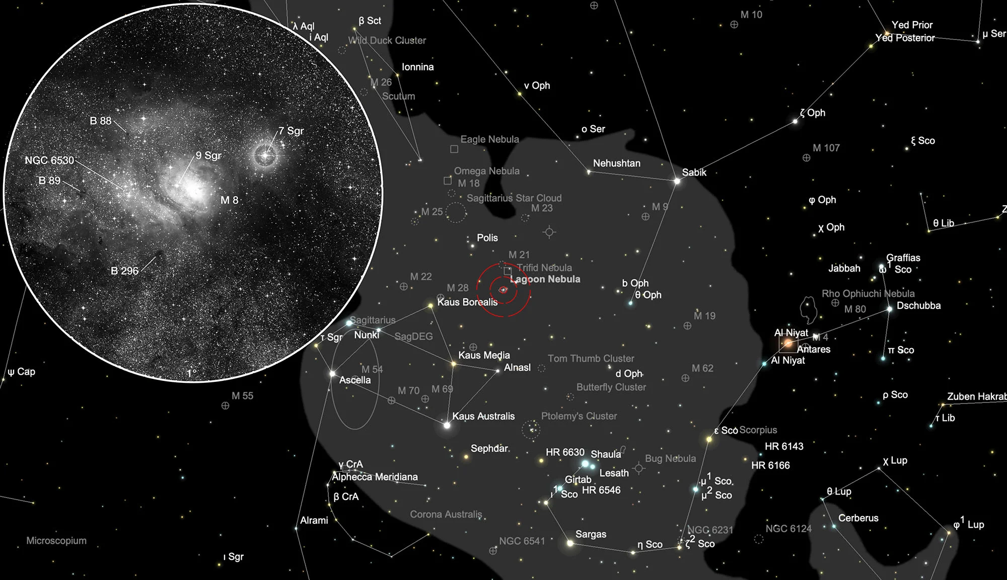 Finder Chart Lagoon Nebula (Messier 8)