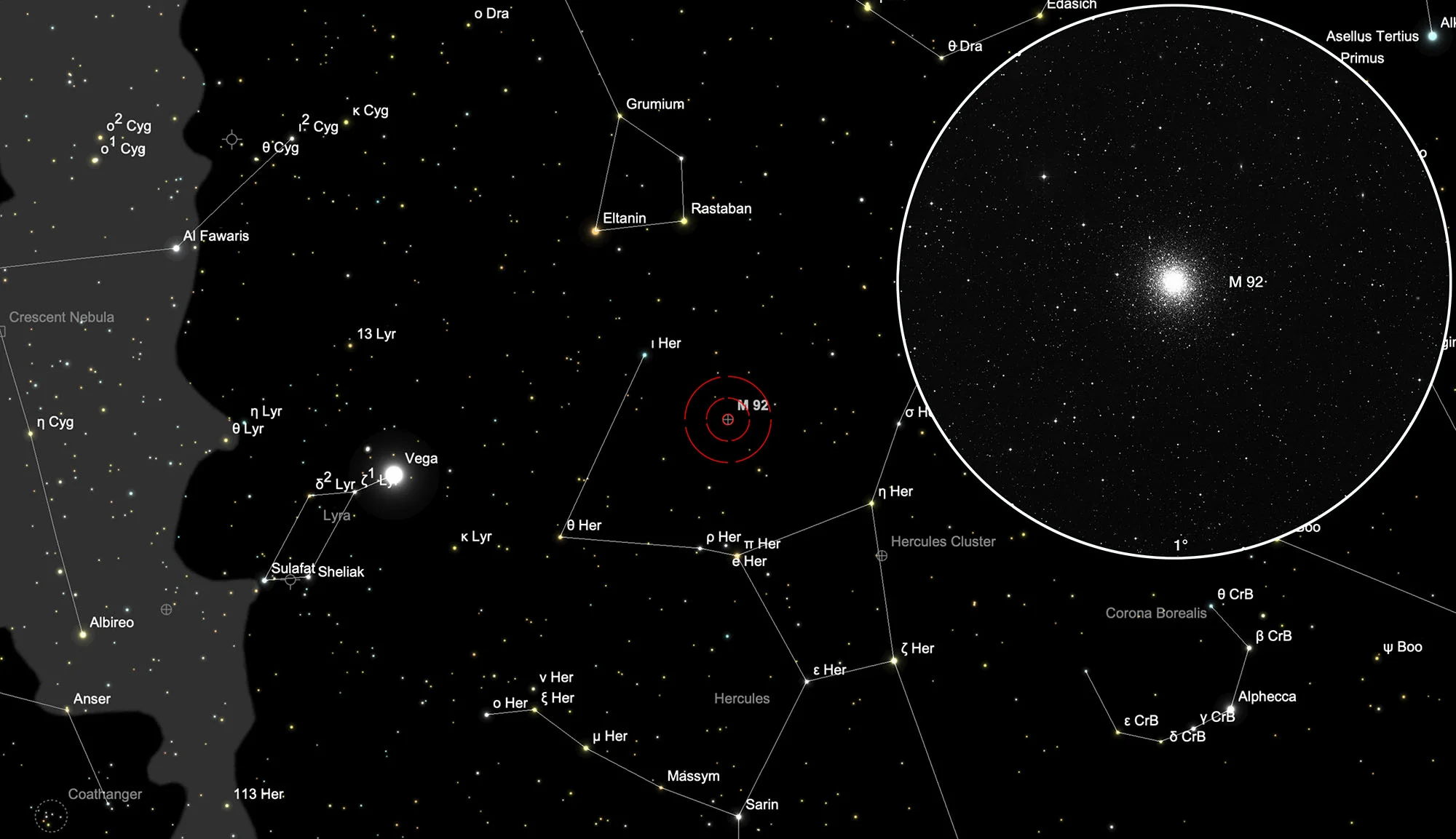 Karte Kugelsternhaufen Messier 92