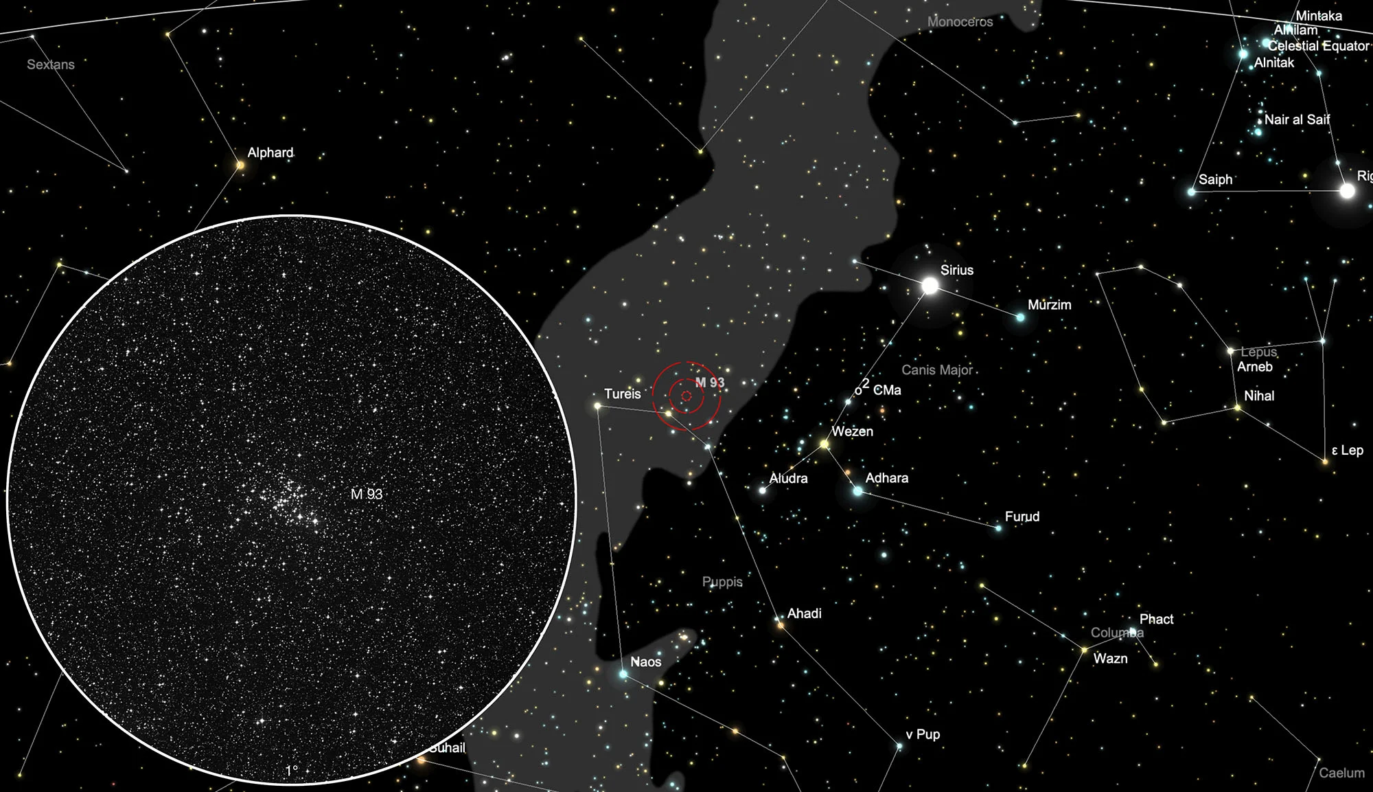 Karte Offener Sternhaufen Messier 93