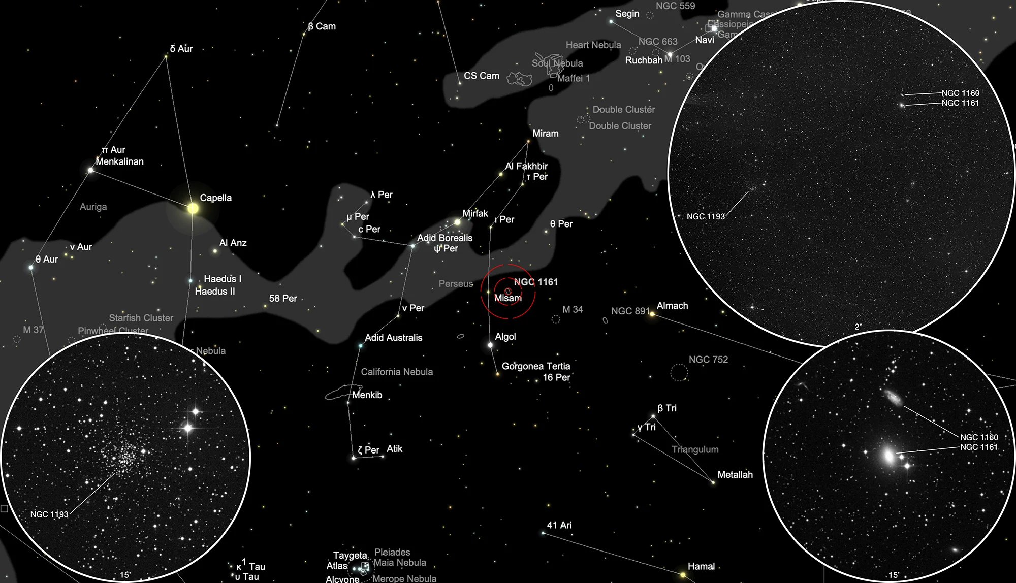 Finder Chart Pair of Galaxies NGC 1160/1161 + Cluster NGC 1193