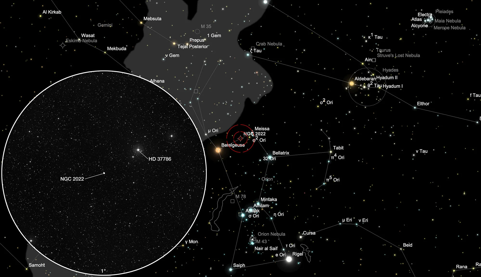 Finder Chart Planetary Nebula NGC 2022
