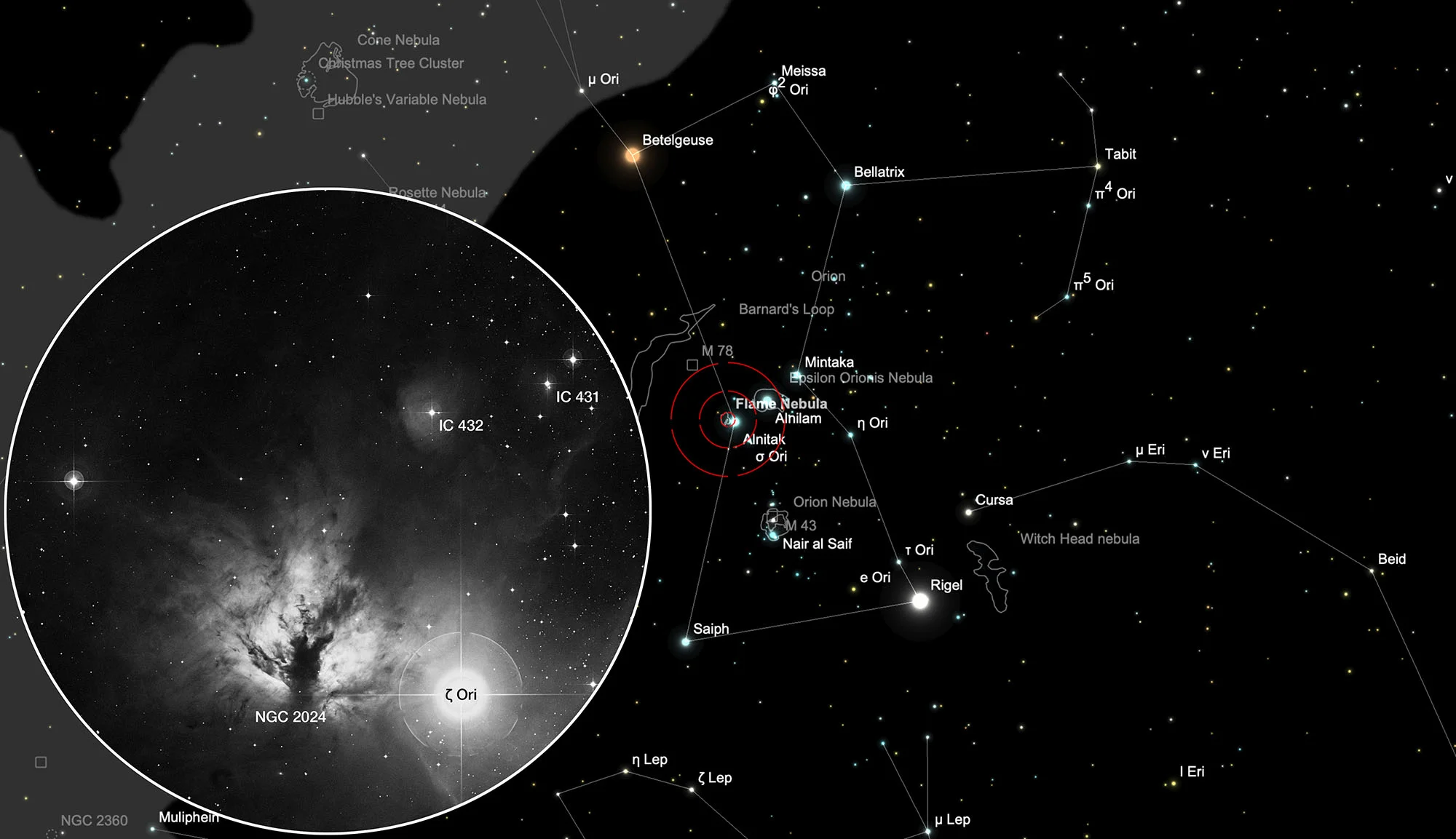 Karte Flammenbaum-Nebel (NGC 2024)