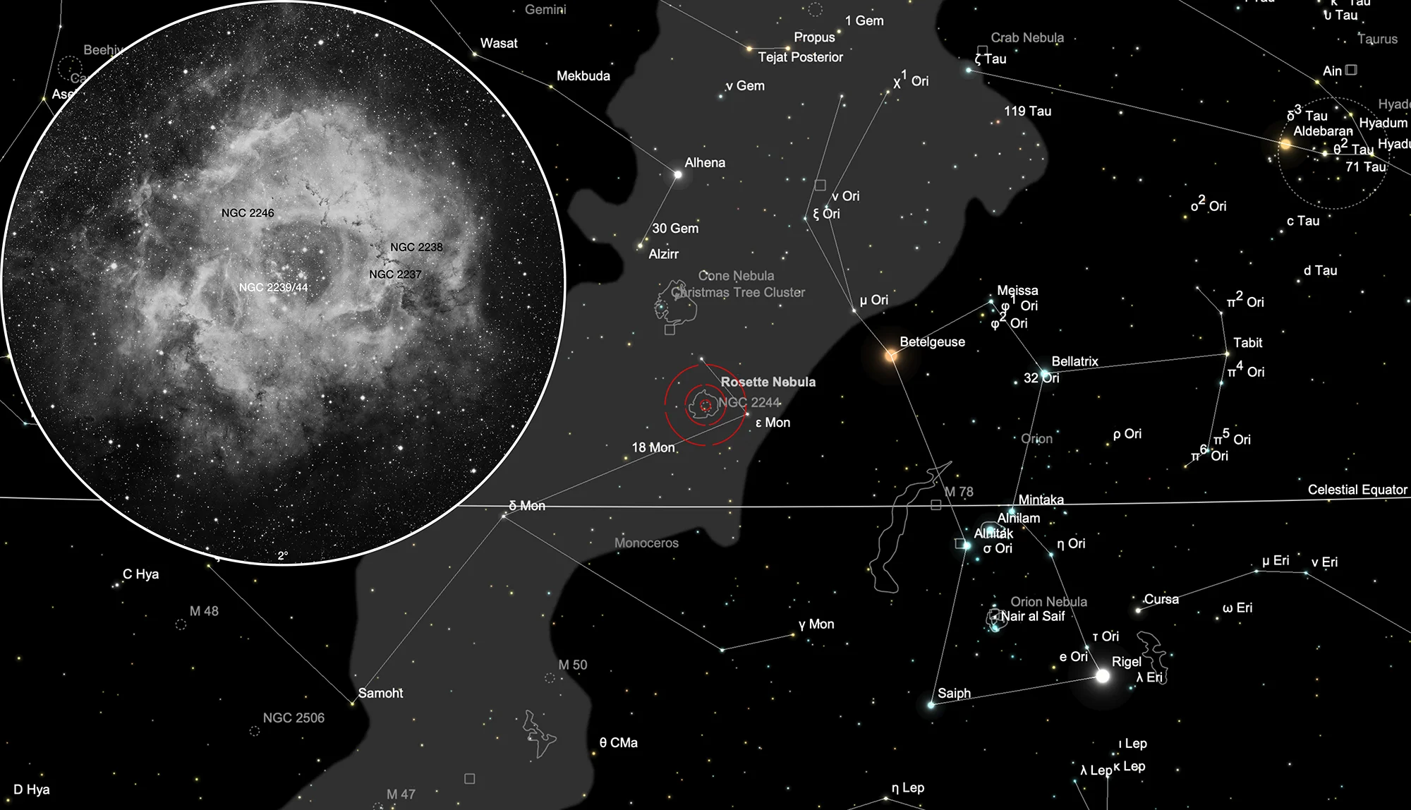 Finder Chart Rosette Nebula (NGC 2237+)