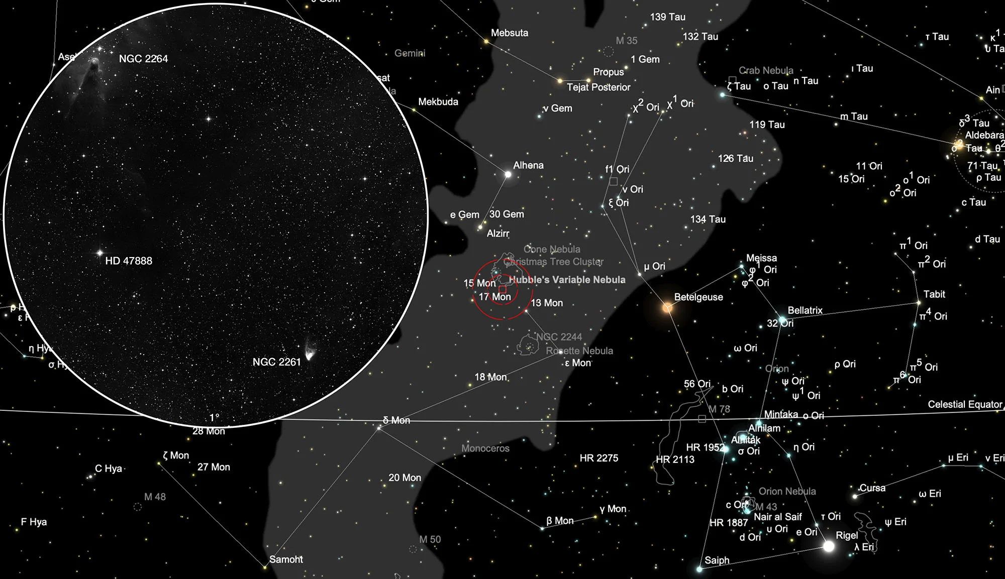Finder Chart Hubbles variable Nebula (NGC 2261)
