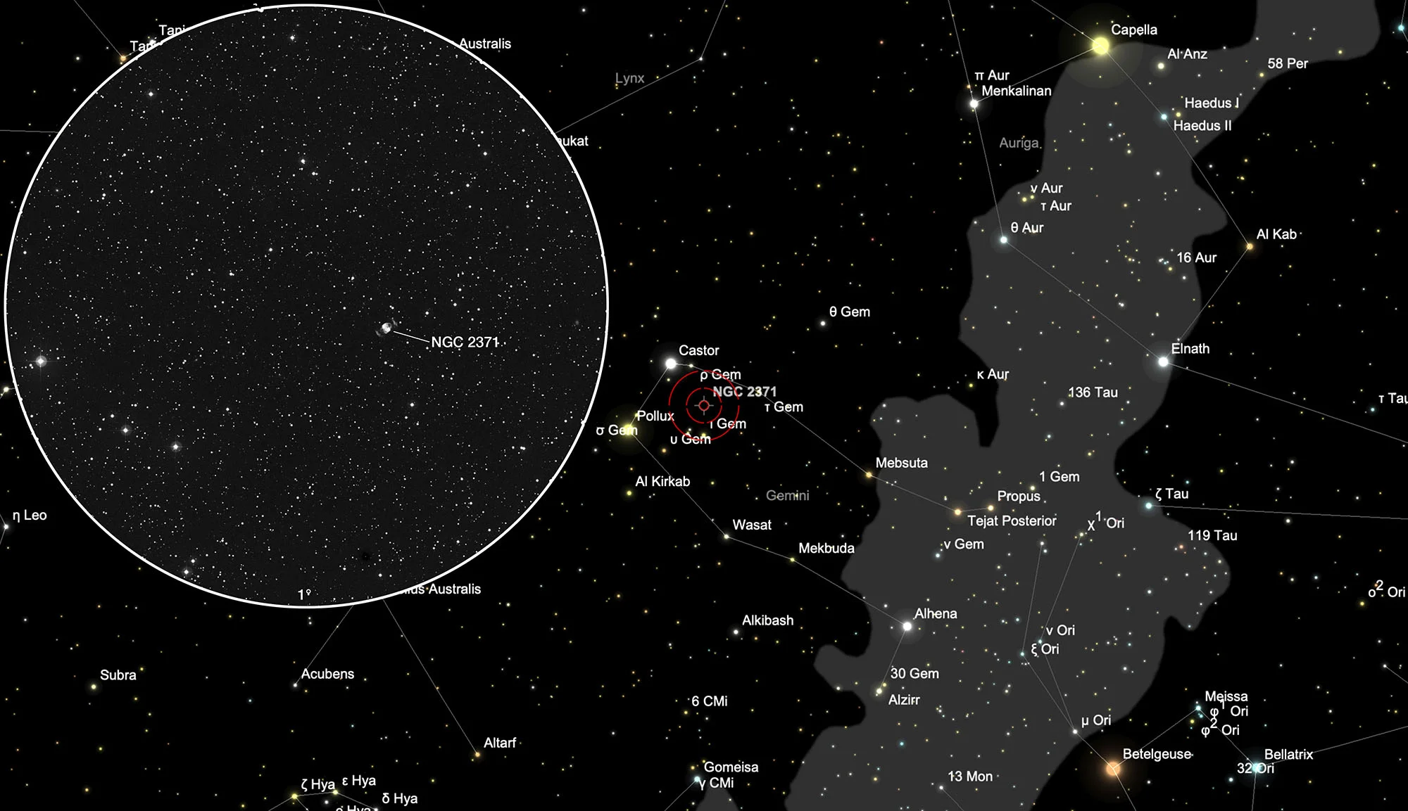 Karte Erdnussnebel (NGC 2371/2)