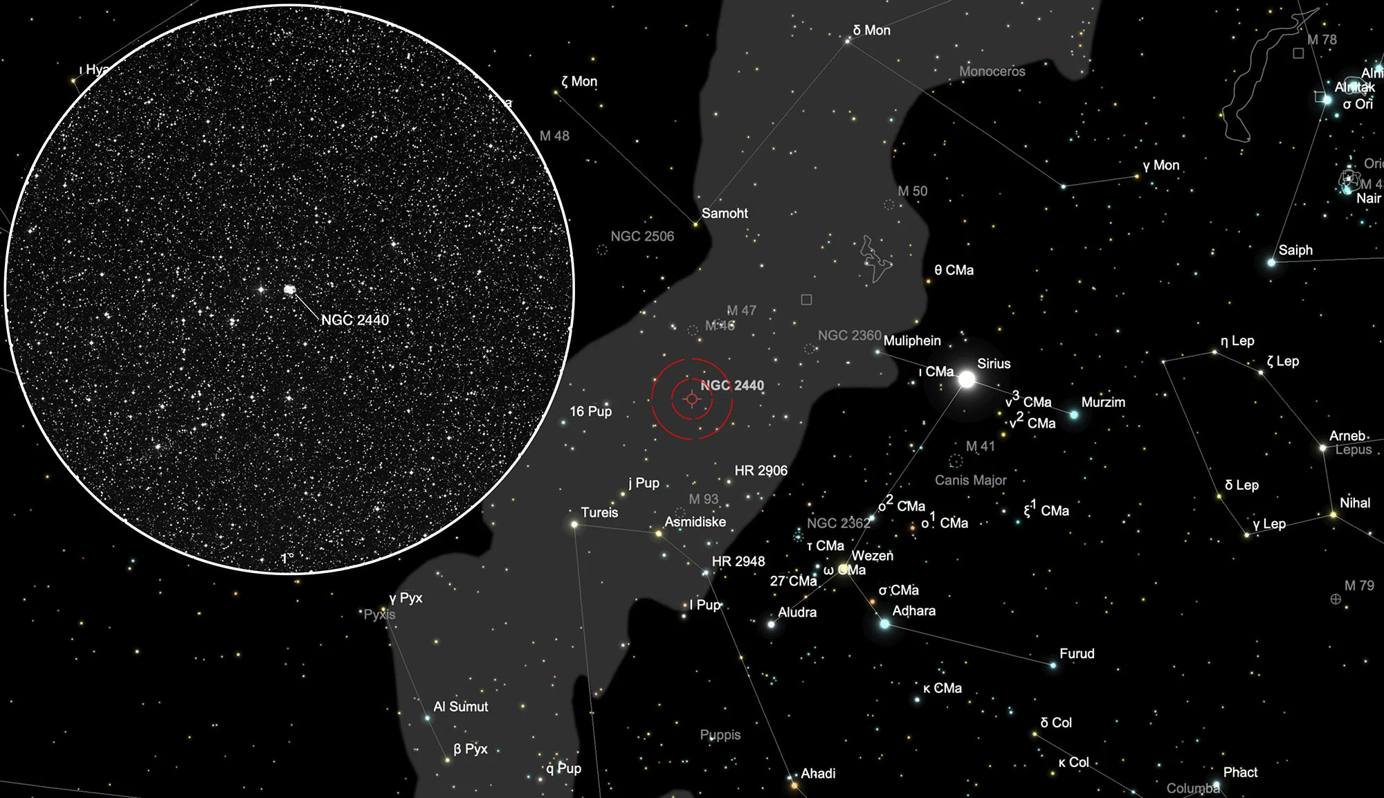 Finder Chart Insect Nebula (NGC 2440)