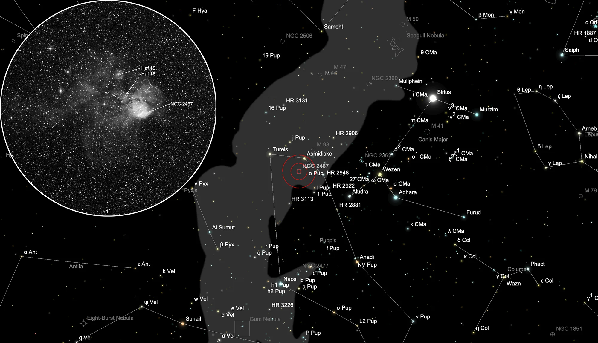 Auffindkarte Galaktischer Nebel NGC 2467