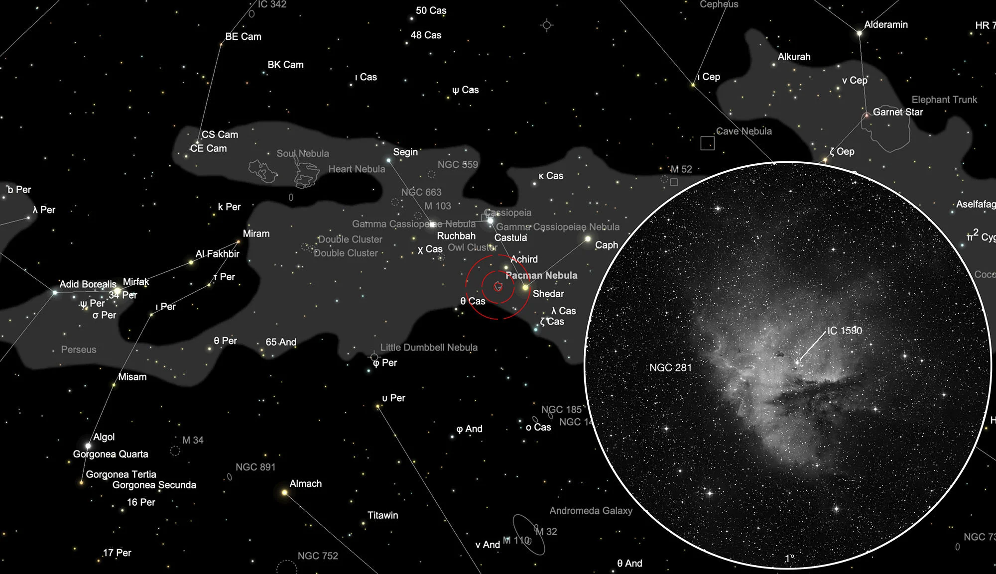 Chart Pacman Nebula (NGC 281)