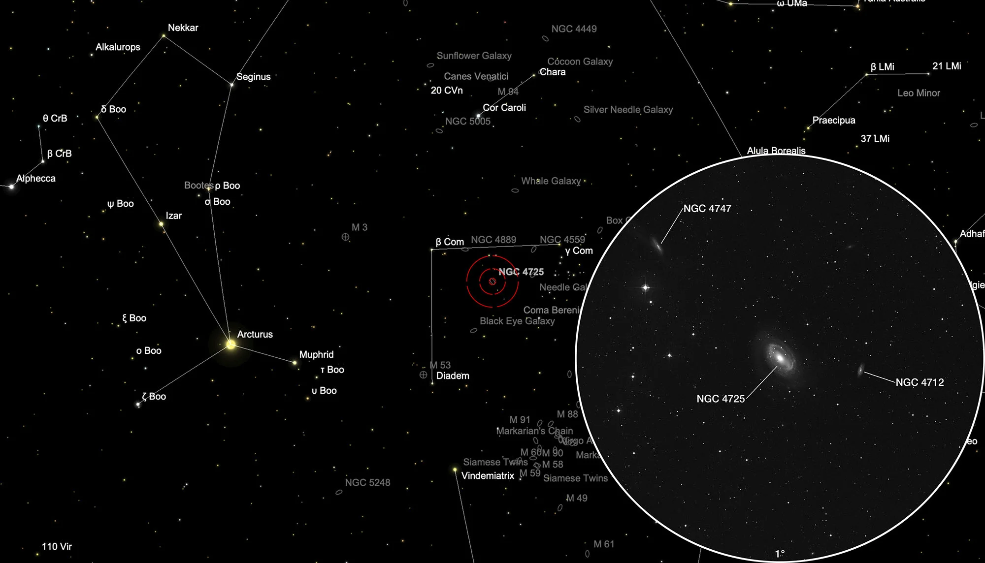 Karte Interagierende Galaxien NGC 4725 & NGC 4747