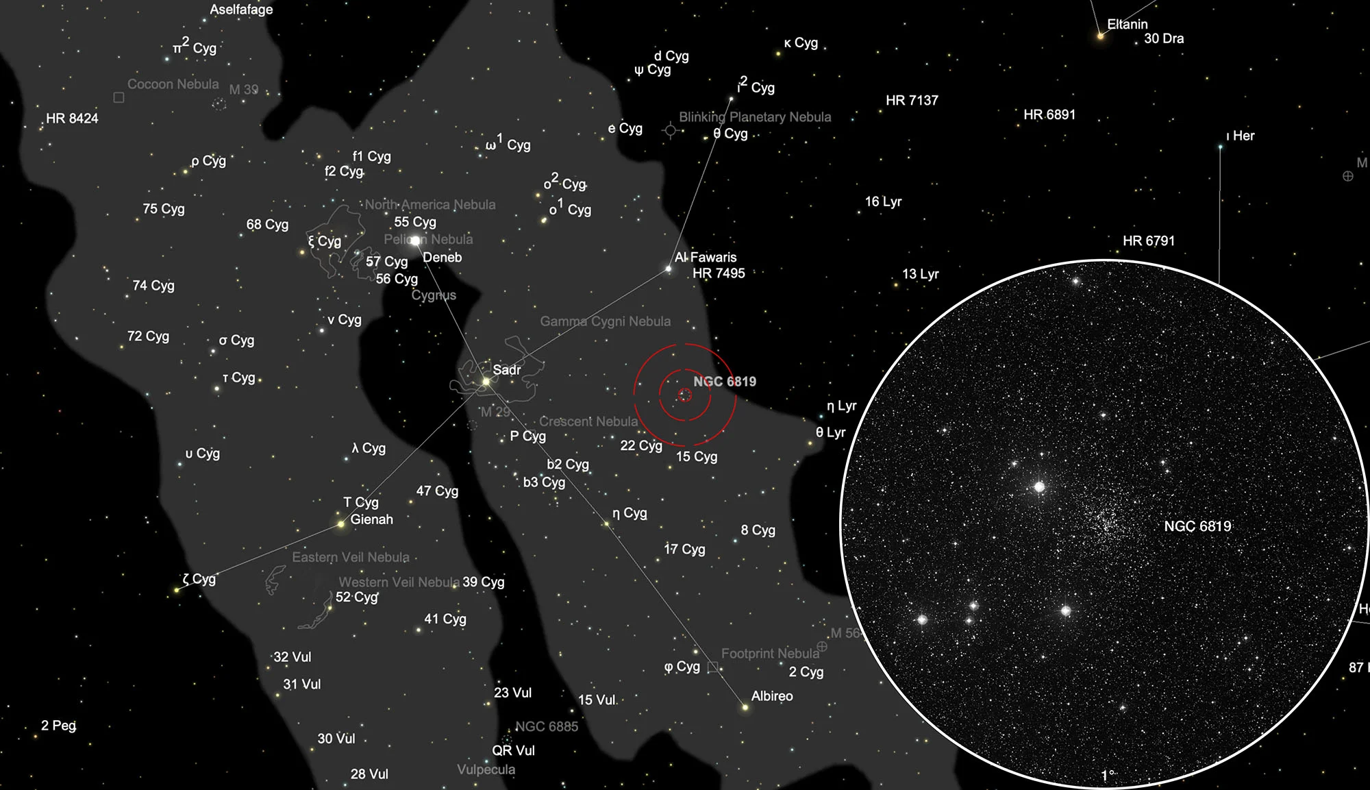 Auffindkarte Offener Sternhaufen NGC 6819