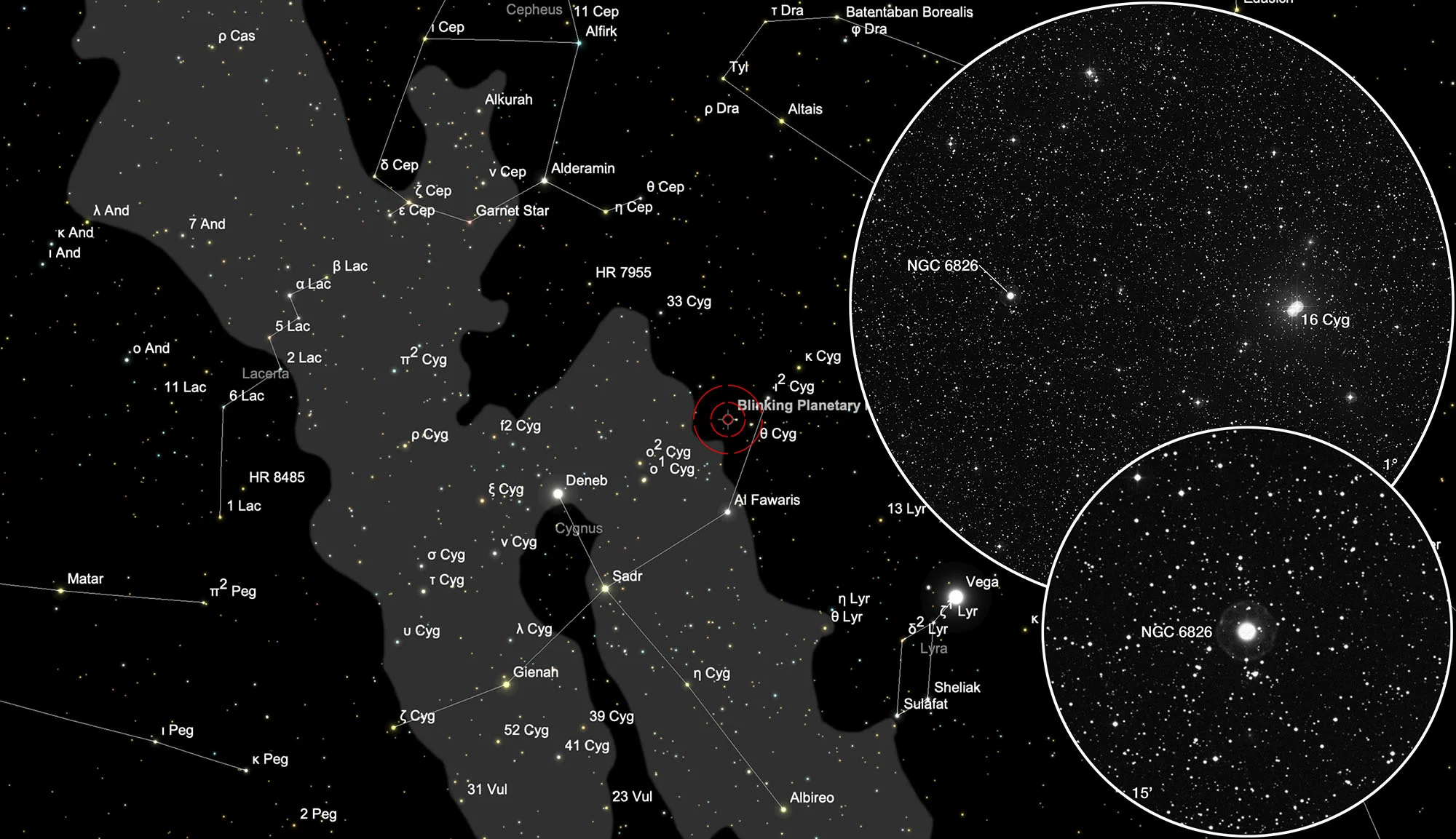 Auffindkarte Blinkender Planetarischer (NGC 6826)