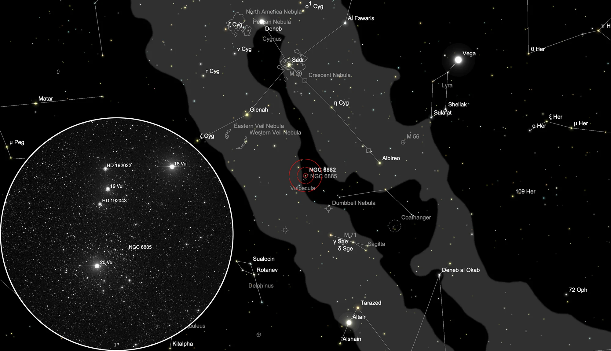 Auffindkarte Offener Sternhaufen NGC 6885