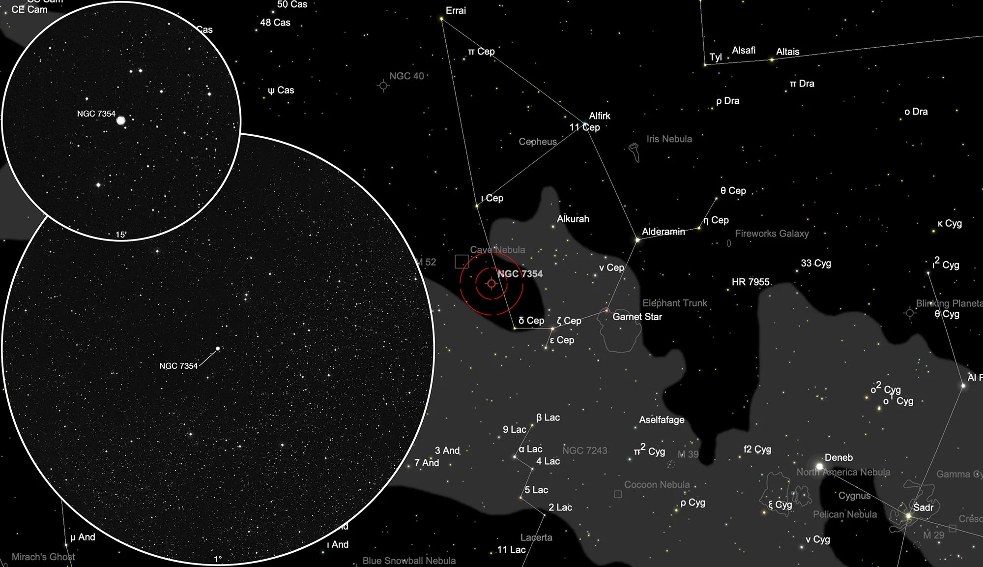 Karte Planetarischer Nebel NGC 7354